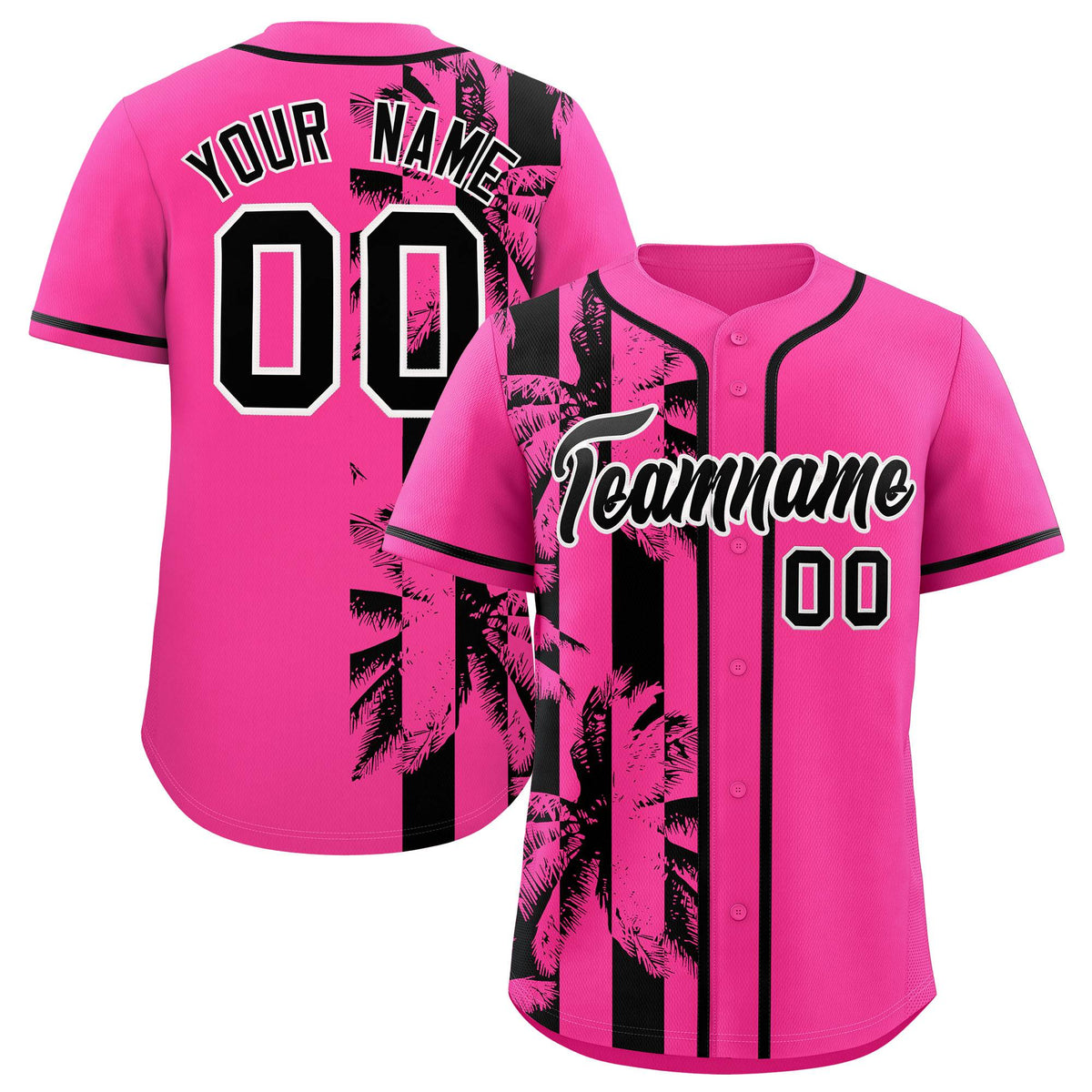 Custom Pink Black Split Fashion Coconut Tree Design Authentic Baseball Jersey