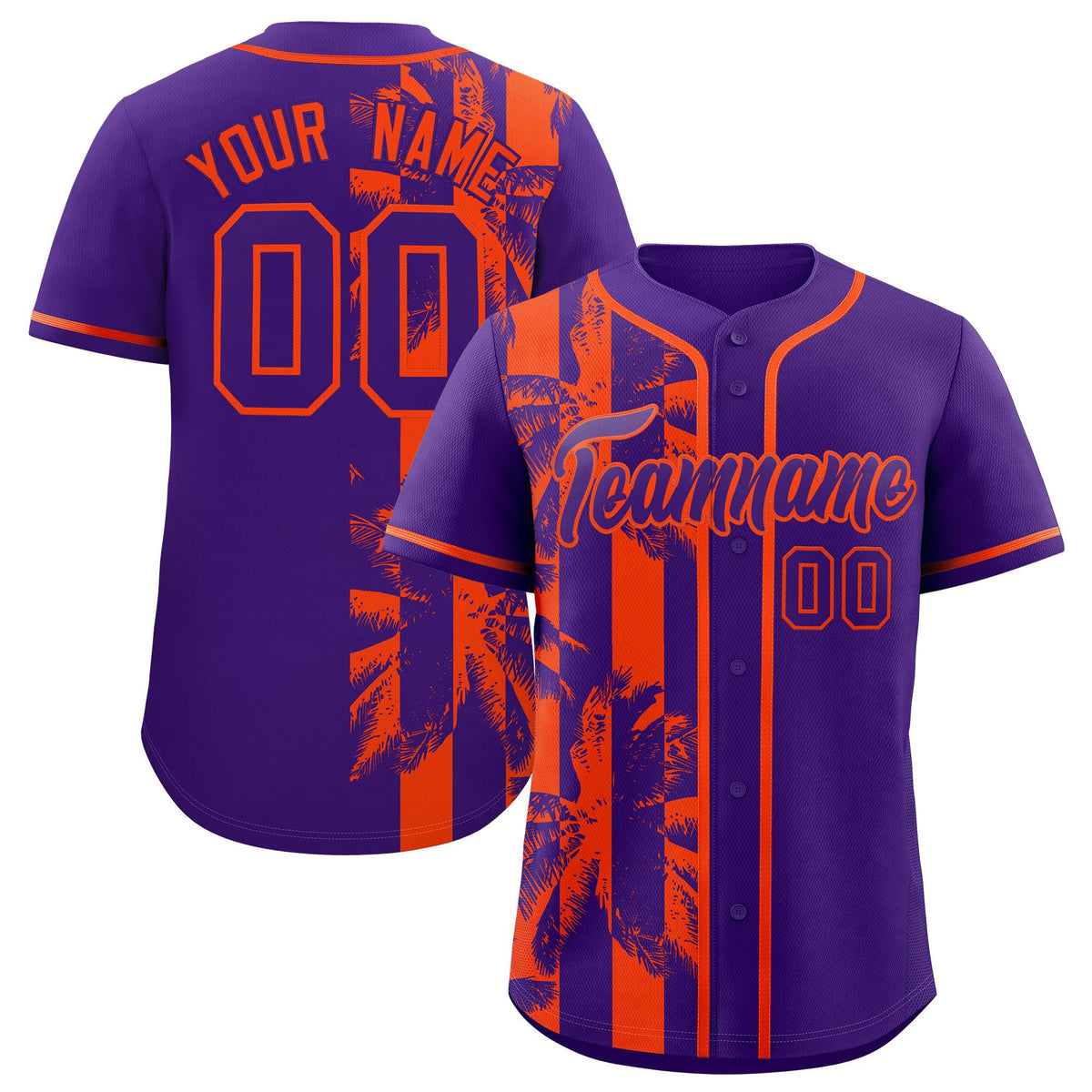 Custom Purple Orange Split Fashion Coconut Tree Design Authentic Baseball Jersey