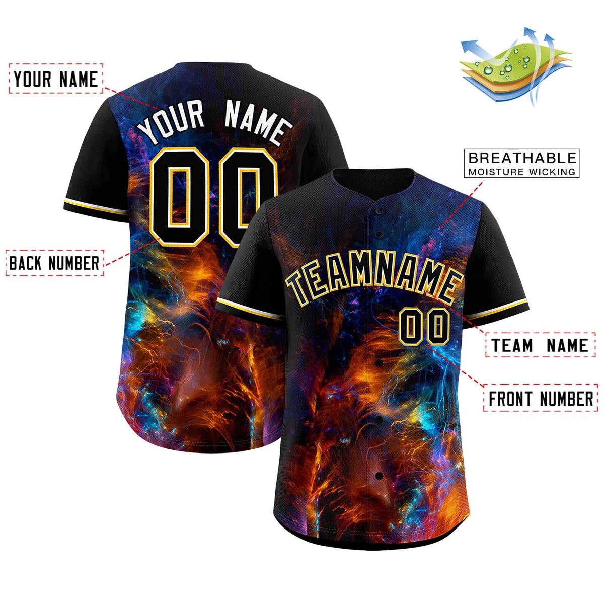 Custom Black Personalized Starburst Pattern Authentic Baseball Jersey