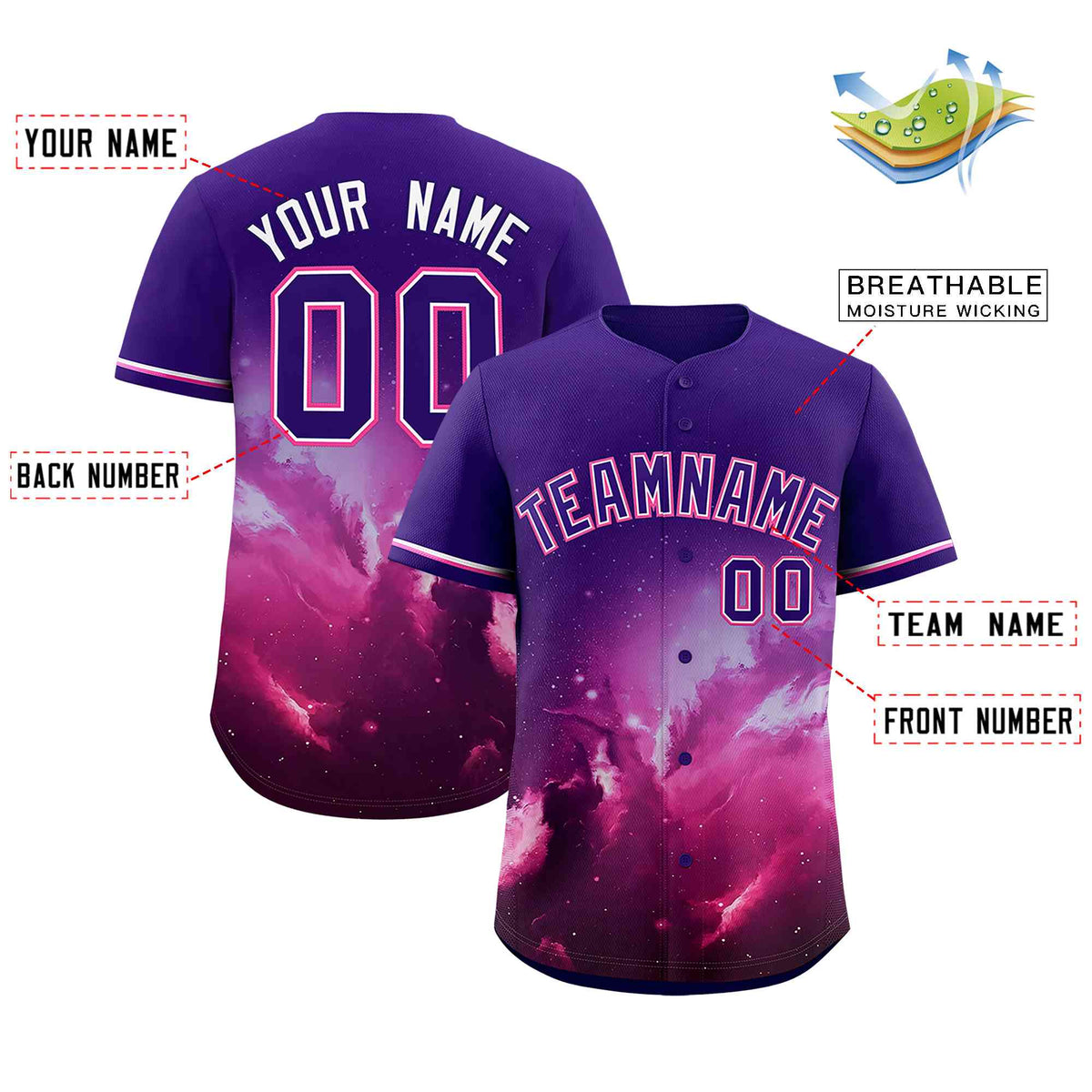 Custom Purple Personalized Starburst Pattern Authentic Baseball Jersey