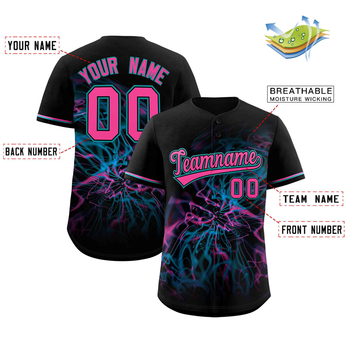 Custom Black Personalized Starburst Pattern Authentic Baseball Jersey