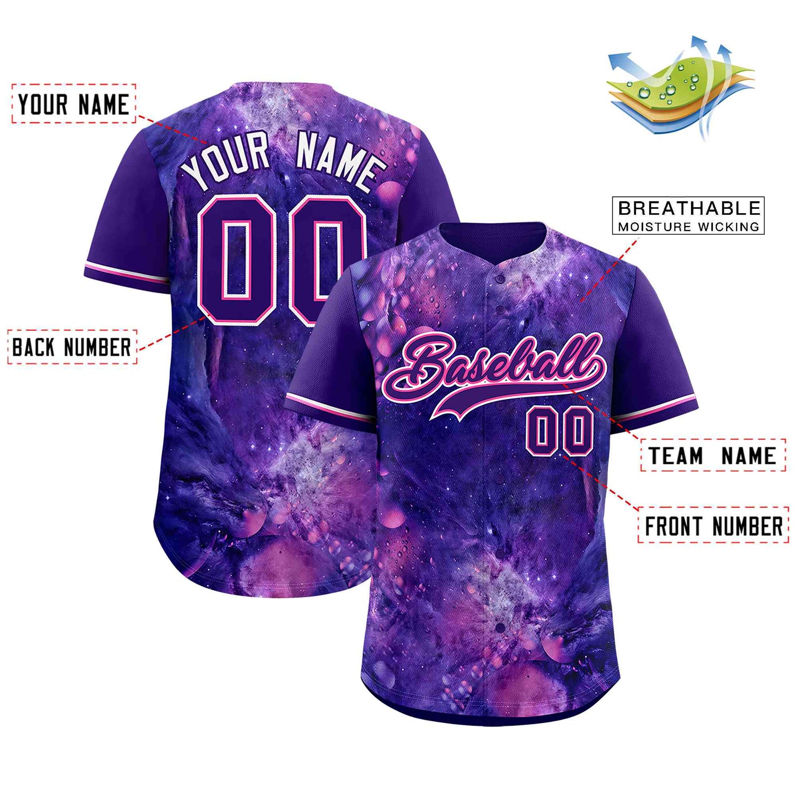 Custom Purple Personalized Starburst Pattern Authentic Baseball Jersey