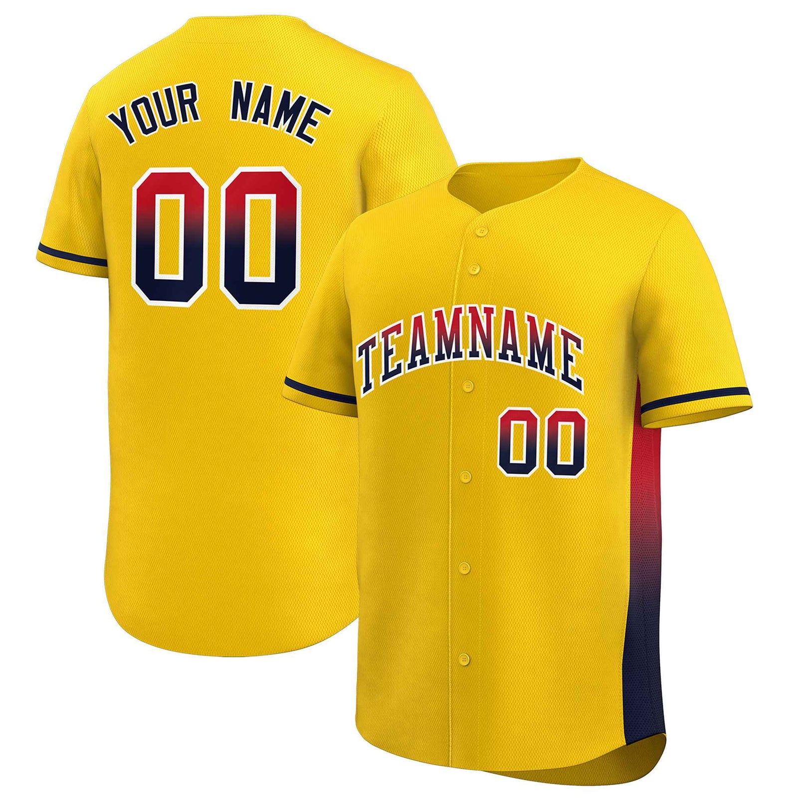 Custom Gold Red-Black Personalized Gradient Font And Side Design Authentic Baseball Jersey