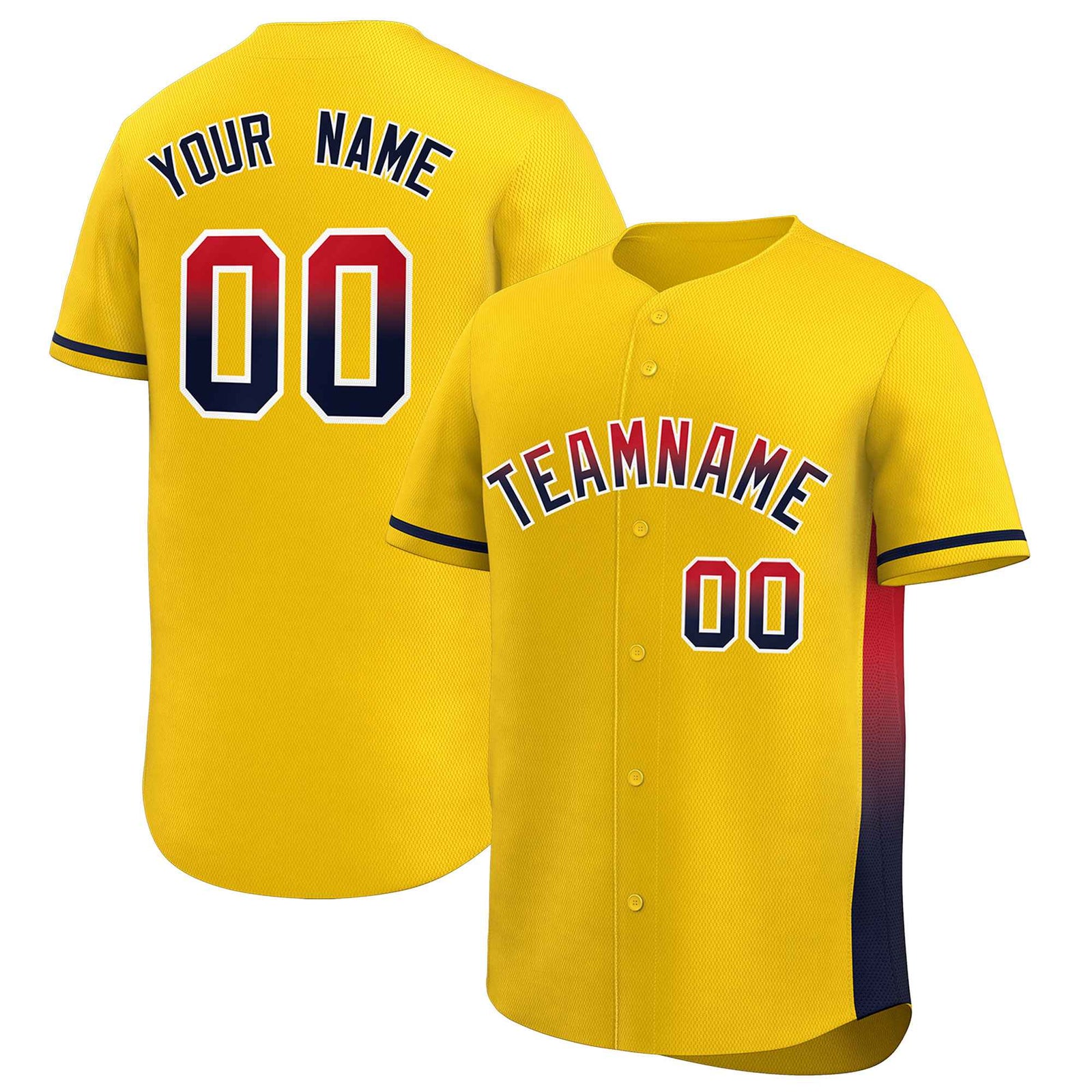 Custom Gold Red-Black Personalized Gradient Font And Side Design Authentic Baseball Jersey