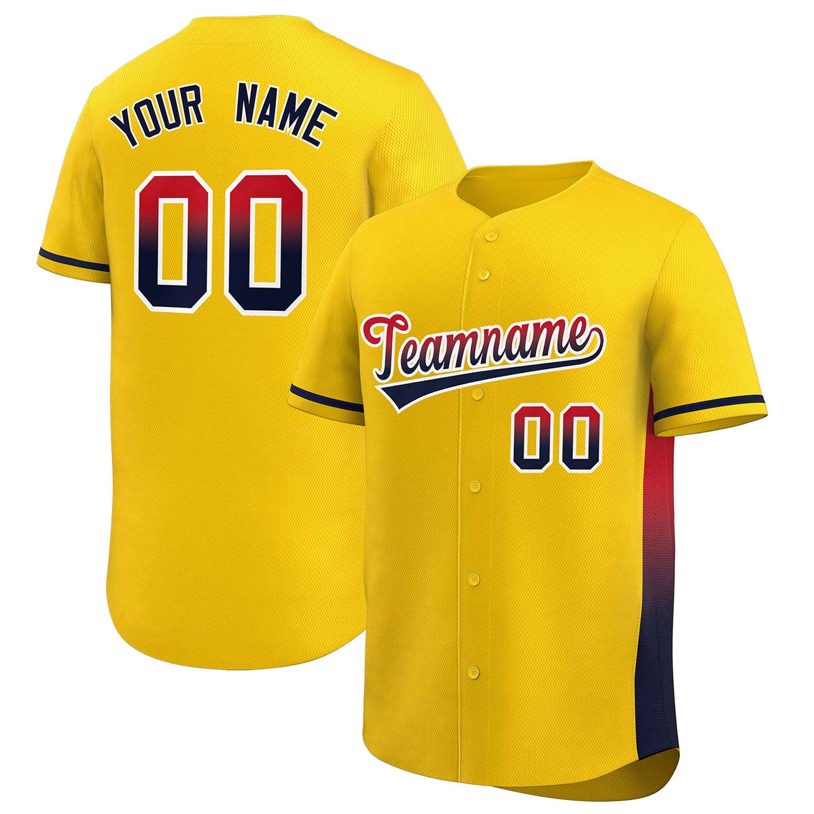 Custom Gold Red-Black Personalized Gradient Font And Side Design Authentic Baseball Jersey