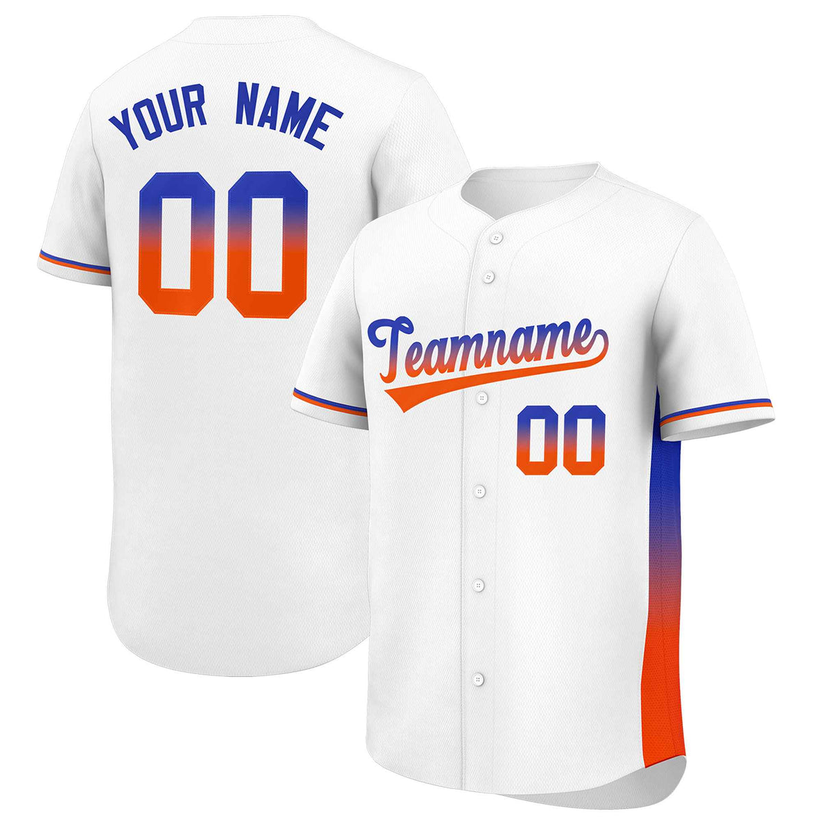 Custom White Royal-Orange Personalized Gradient Font And Side Design Authentic Baseball Jersey