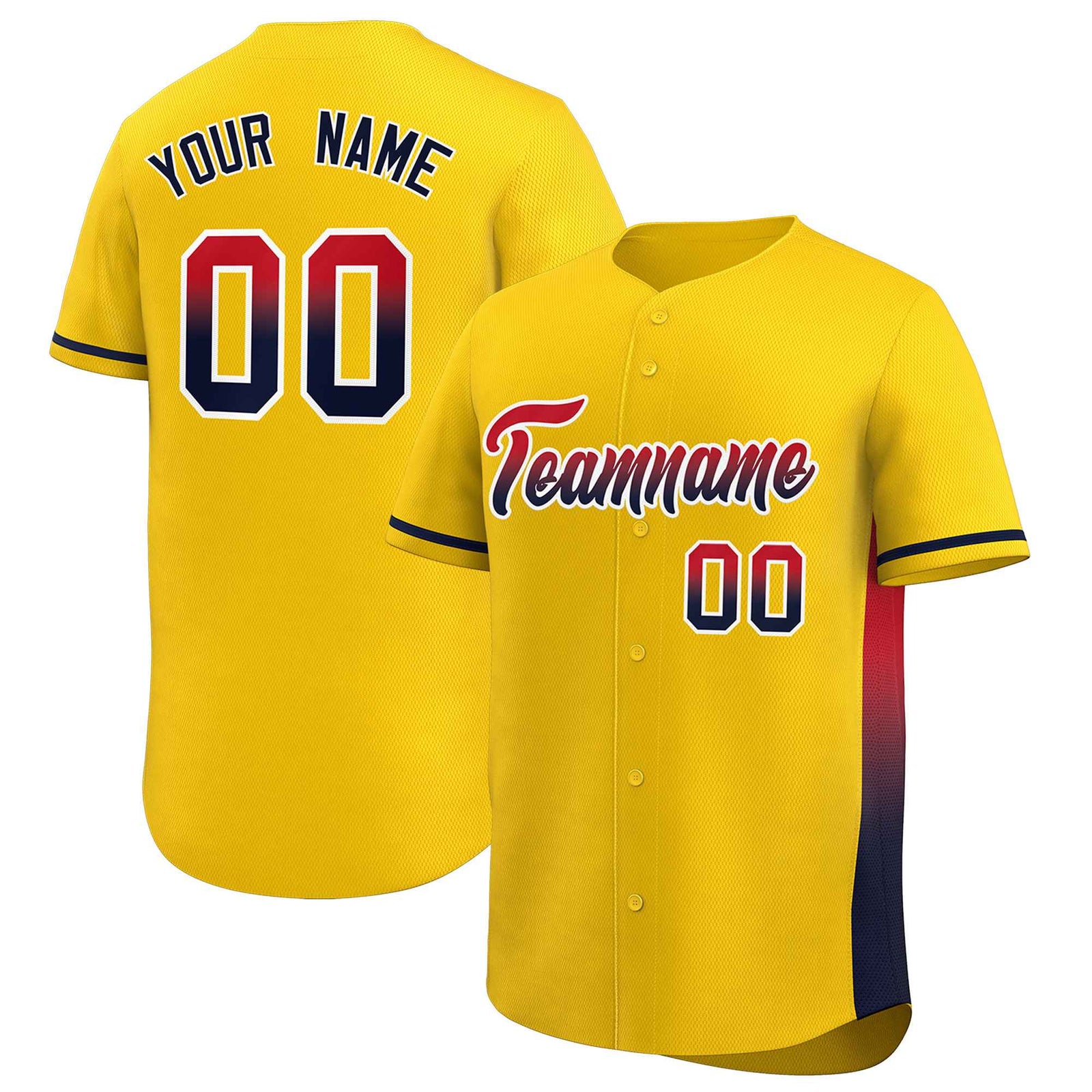 Custom Gold Red-Black Personalized Gradient Font And Side Design Authentic Baseball Jersey