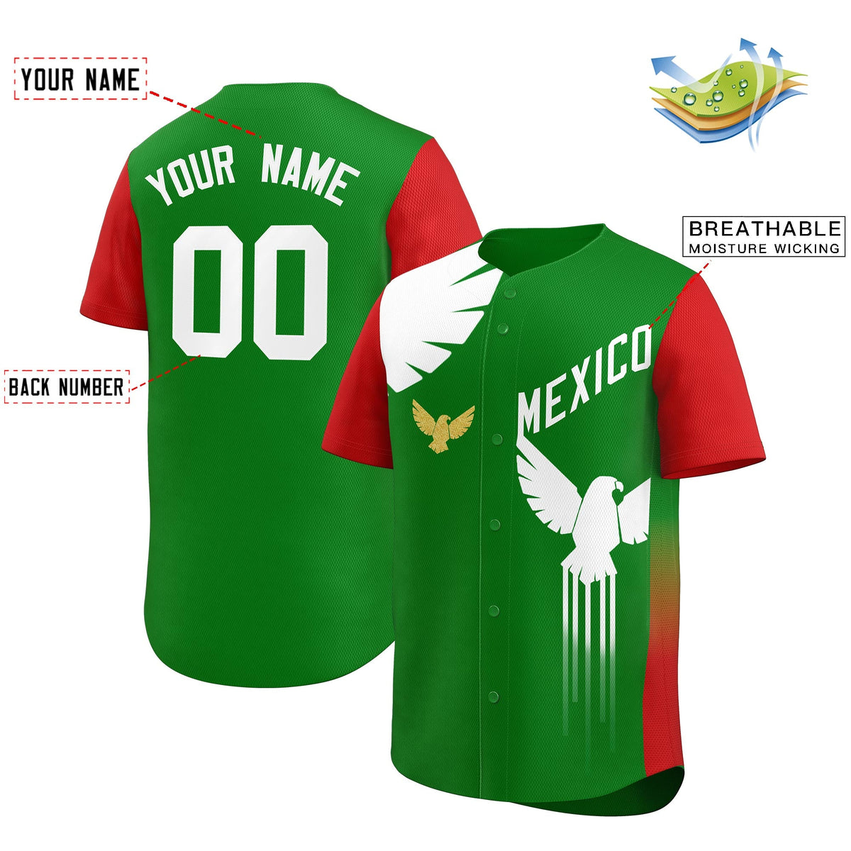 Custom Red Kelly Baseball Jerseys Green Graffiti World Cup Inspired Mexico Eagle Fan Event Uniform