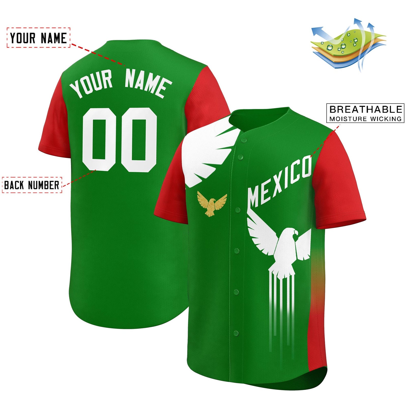 Custom Red Kelly Baseball Jerseys Green Graffiti World Cup Inspired Mexico Eagle Fan Event Uniform