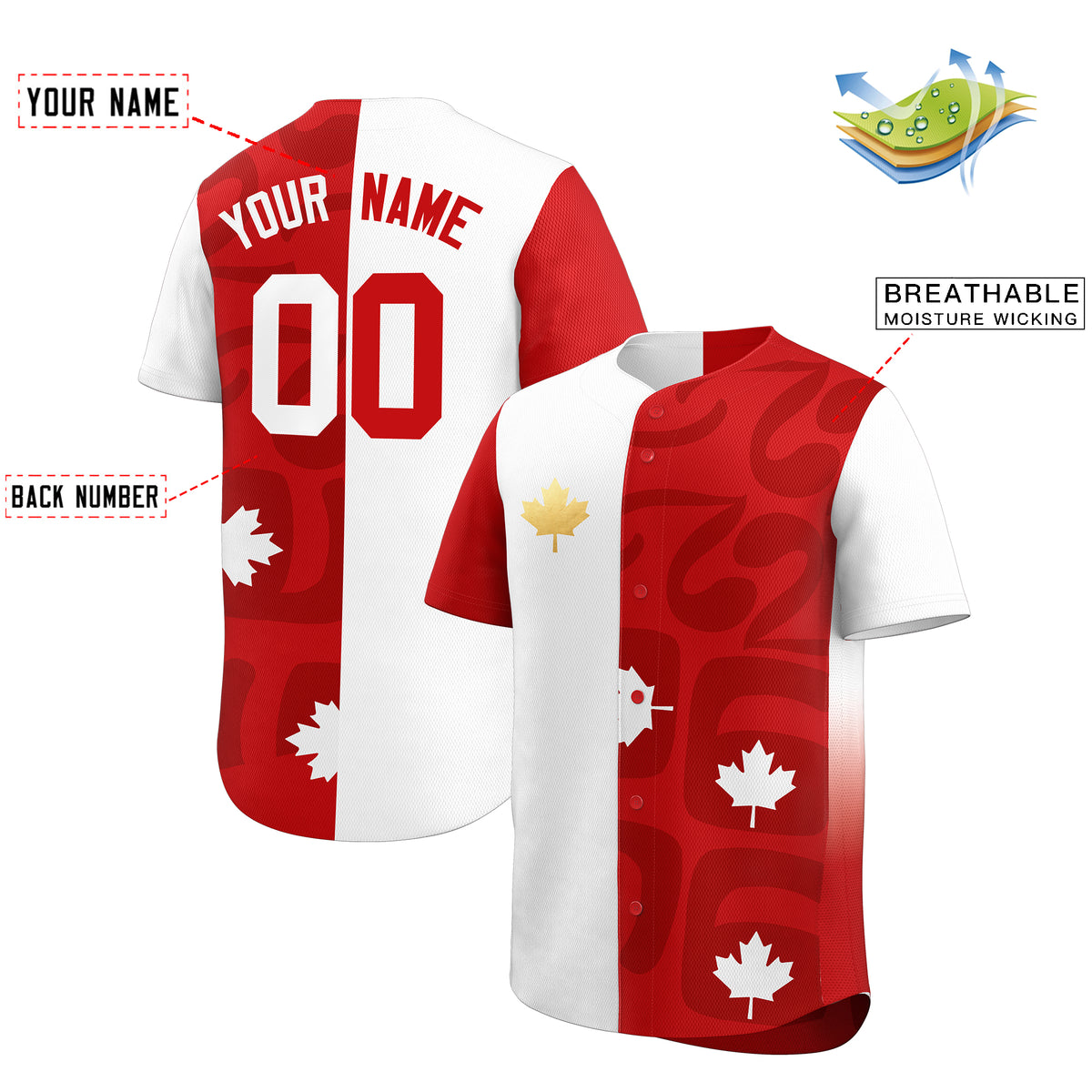 Custom White Red Baseball Jerseys Graffiti World Cup Inspired Style Canada Maple Leaf Group Party Jersey