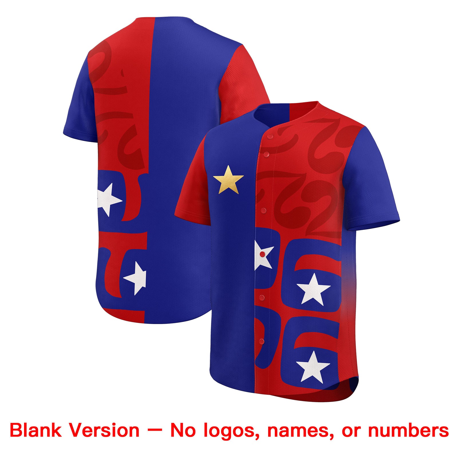 Custom Red Royal Baseball Jerseys Star Graffiti World Cup Inspired Style Split Flag Durable