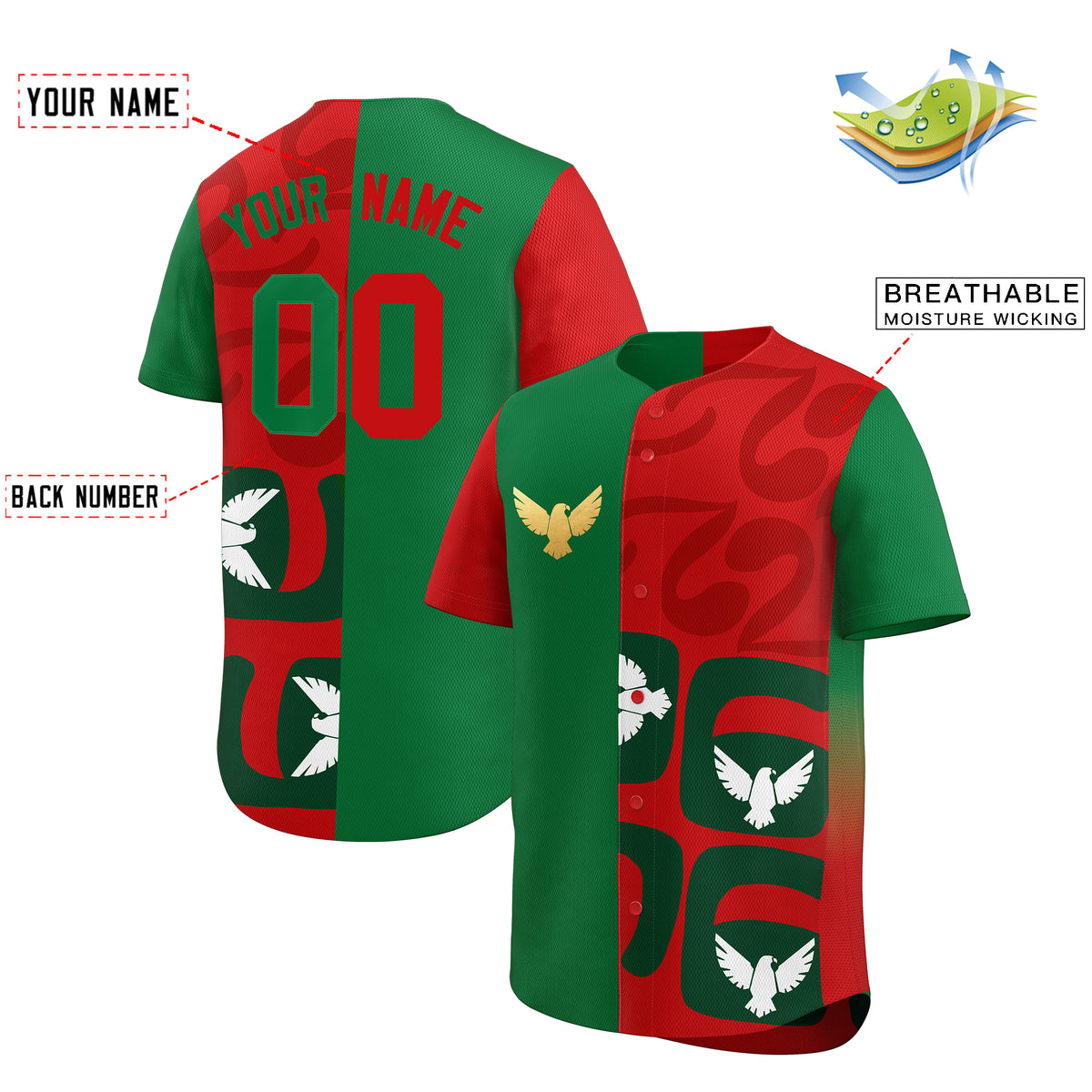 Personalized Red Kelly Green Baseball Jerseys Graffiti World Cup Inspired Style Split Eagle Moisture-Wicking Team Jersey