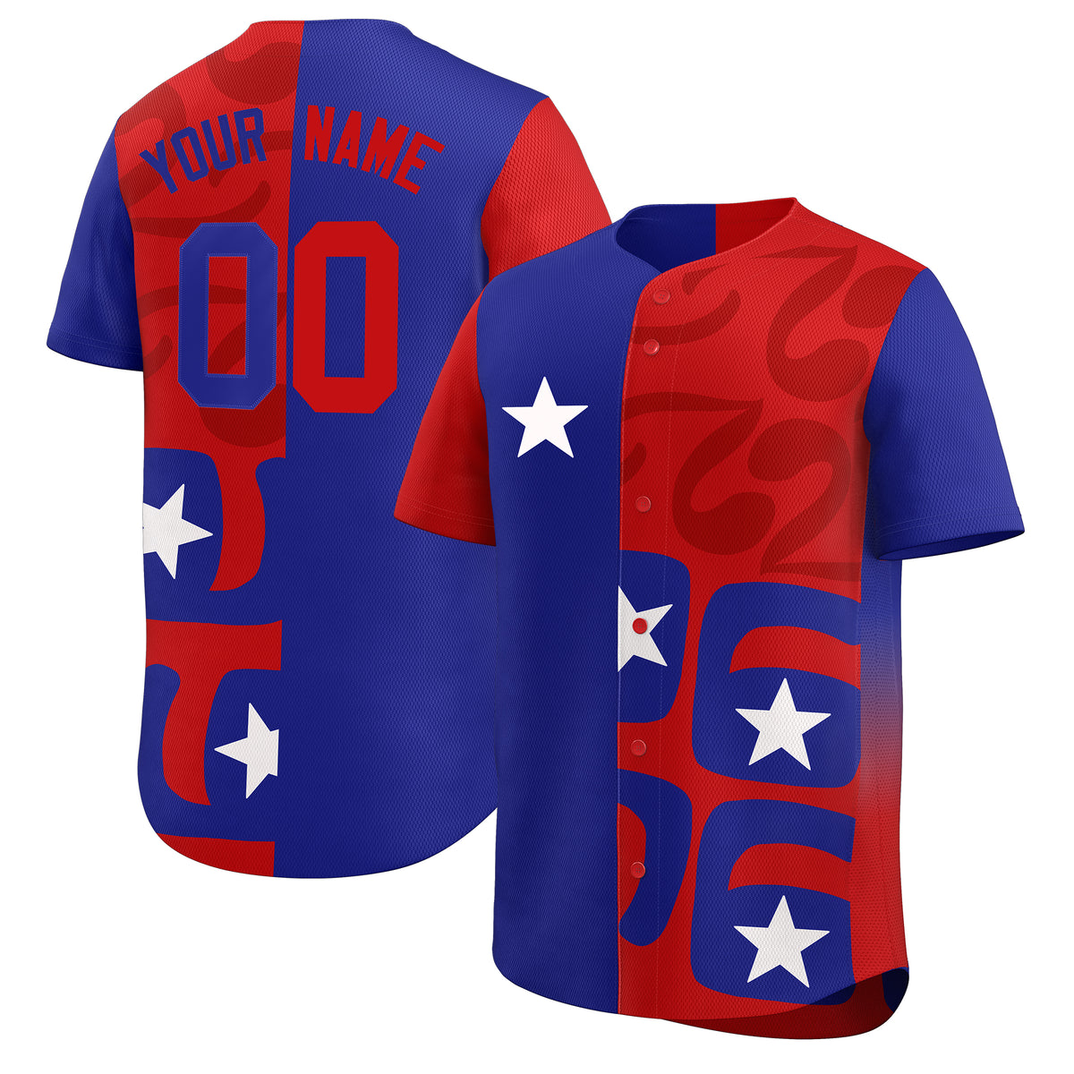 Custom Red Royal Baseball Jerseys Star Graffiti World Cup Inspired Style Split Flag Durable