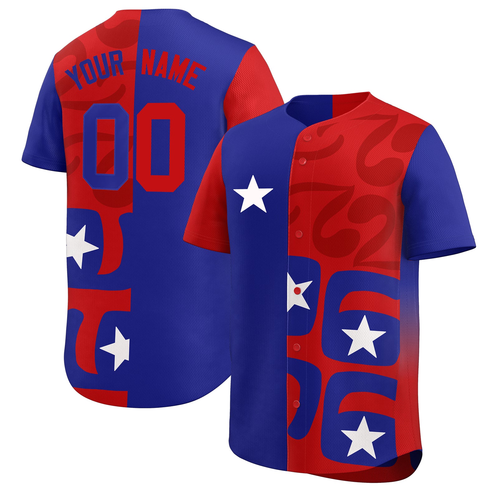 Custom Red Royal Baseball Jerseys Star Graffiti World Cup Inspired Style Split Flag Durable