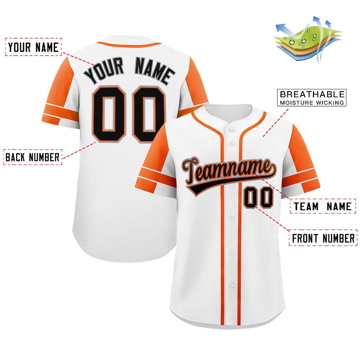 Custom White Orange Personalized Raglan Sleeves Authentic Baseball Jersey