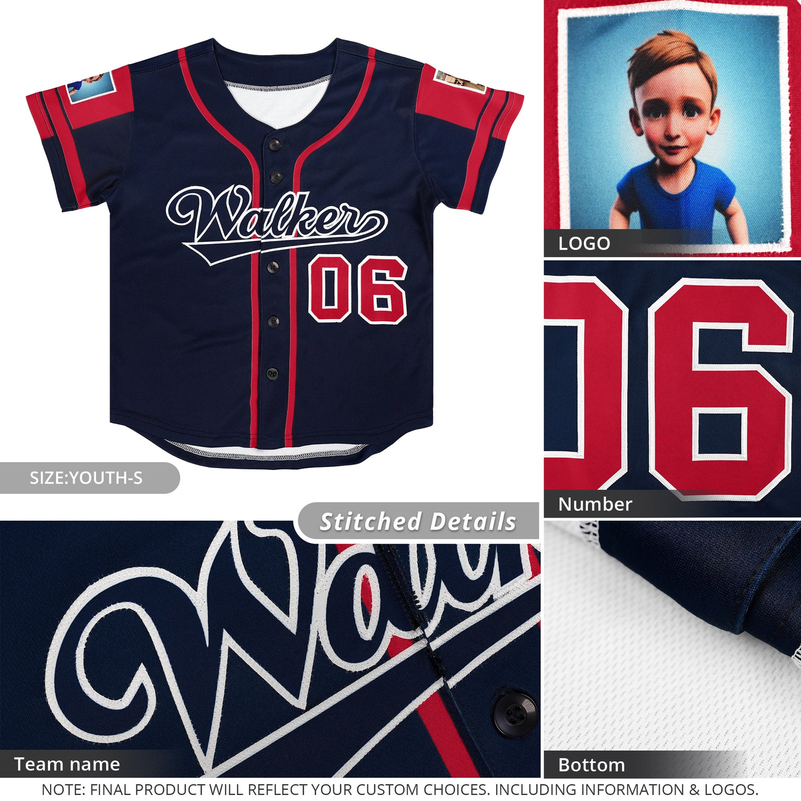 Custom Navy Red Personalized Raglan Sleeves Authentic Baseball Jersey