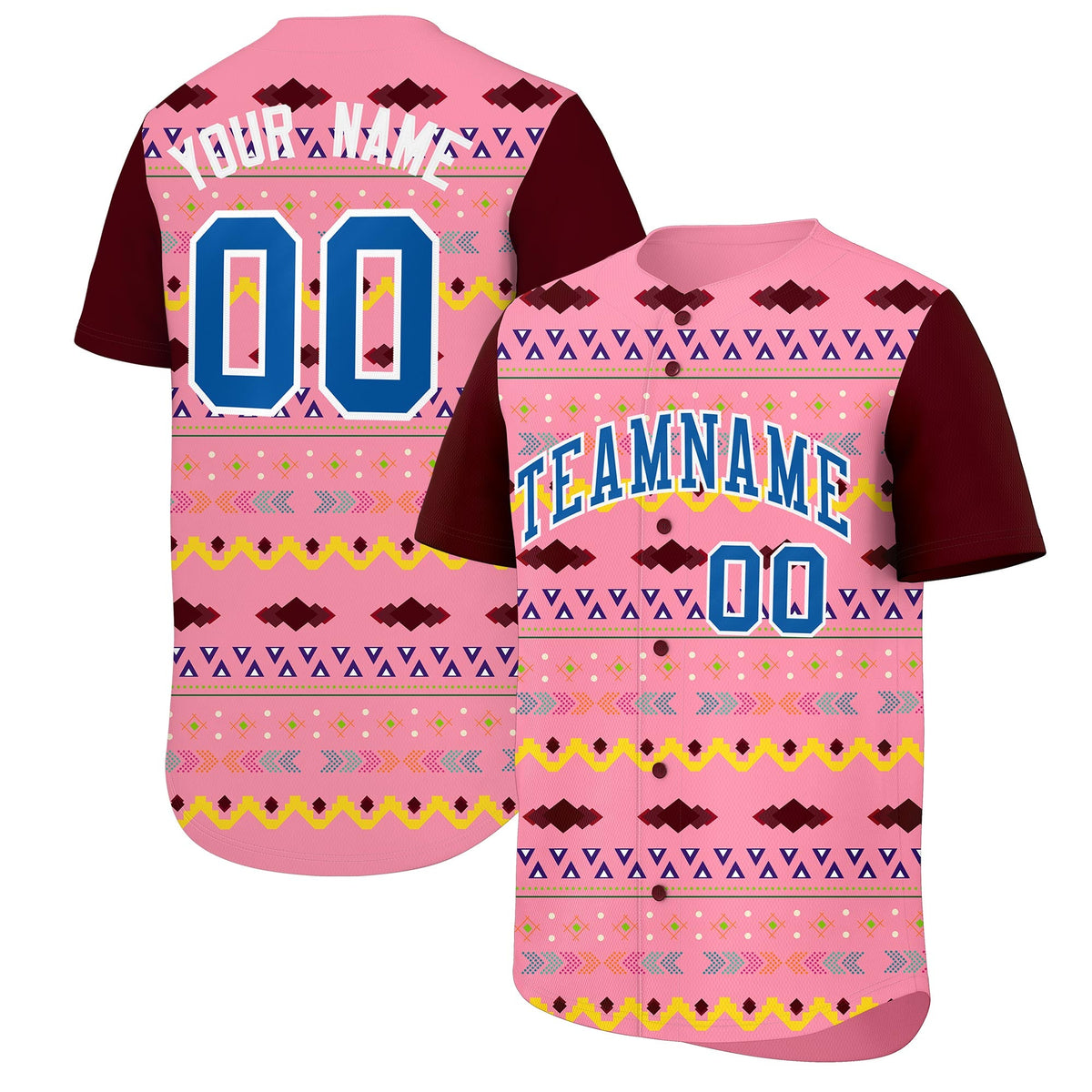 Custom Light Pink Burgundy White Mexican style Breathable Baseball Jersey| KXKSHOP