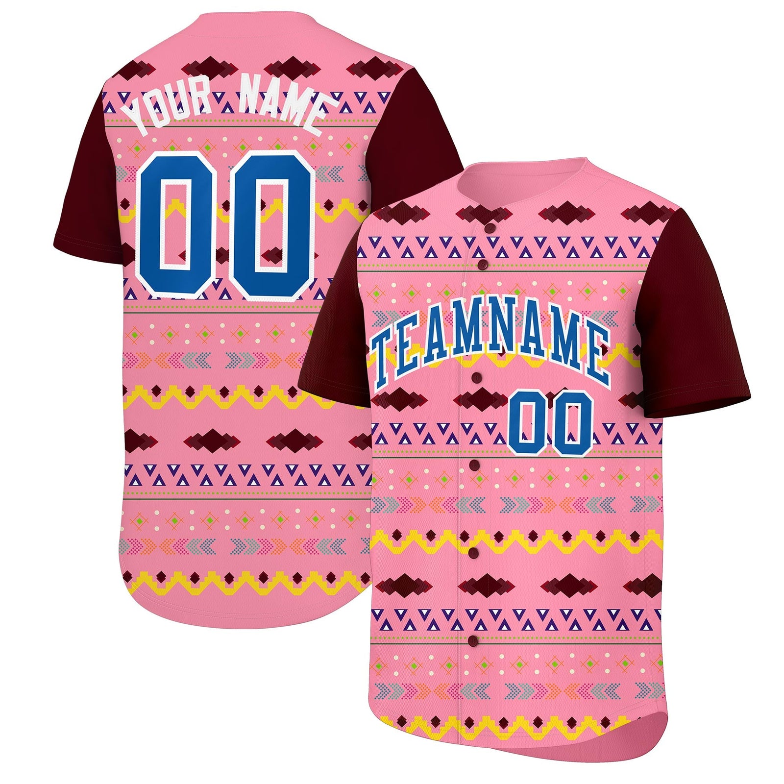 Custom Light Pink Burgundy White Mexican style Breathable Baseball Jersey| KXKSHOP