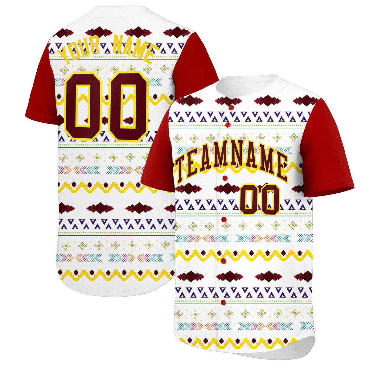 Custom White Red Gold Mexican style Breathable Baseball Jersey| KXKSHOP