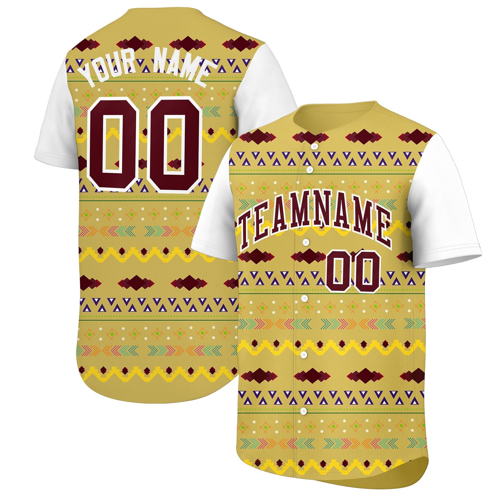 Custom Old Gold White Burgundy Mexican style Stretch Fabric Baseball Jersey| KXKSHOP