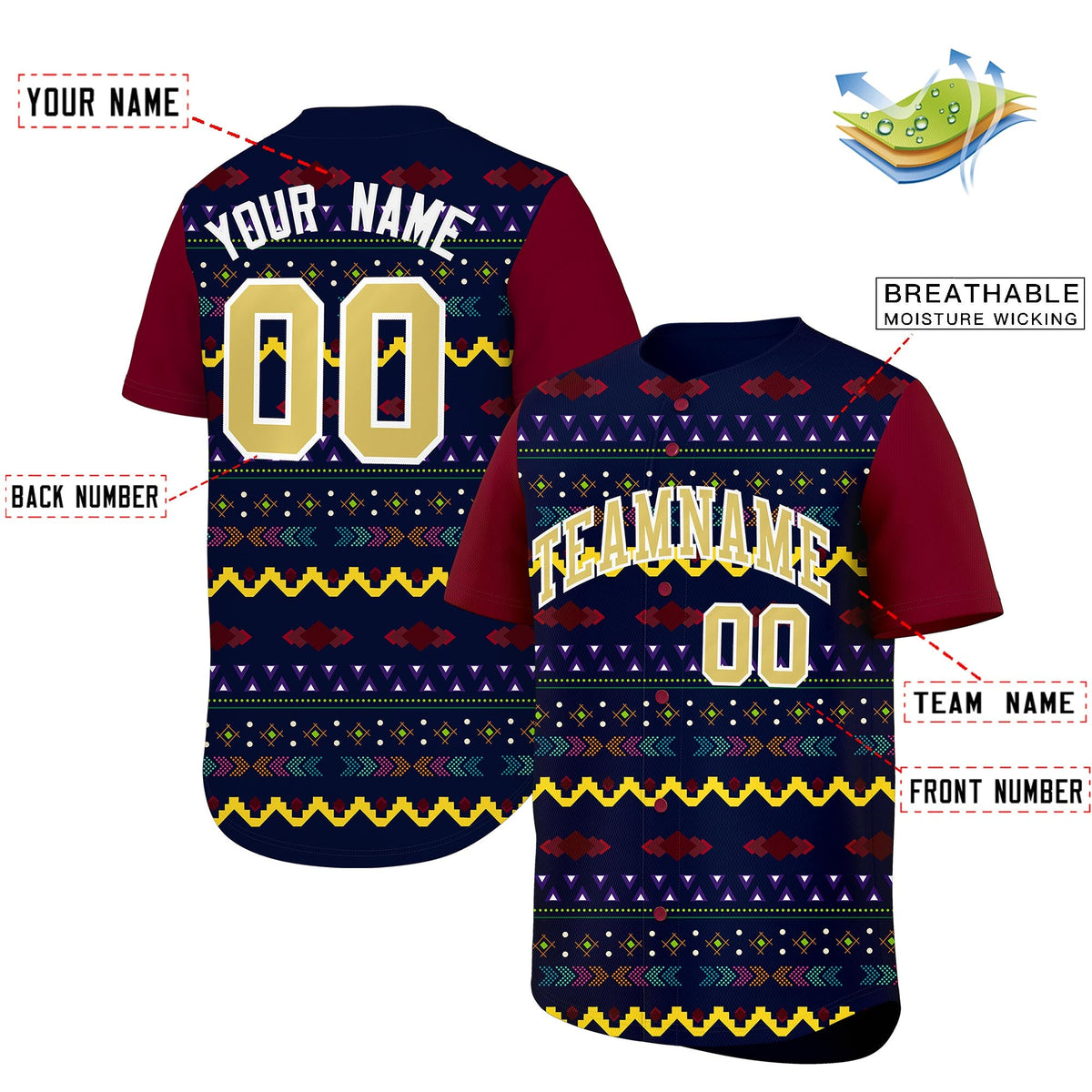 Custom Navy Crimson White Mexican style Breathable Baseball Jersey| KXKSHOP