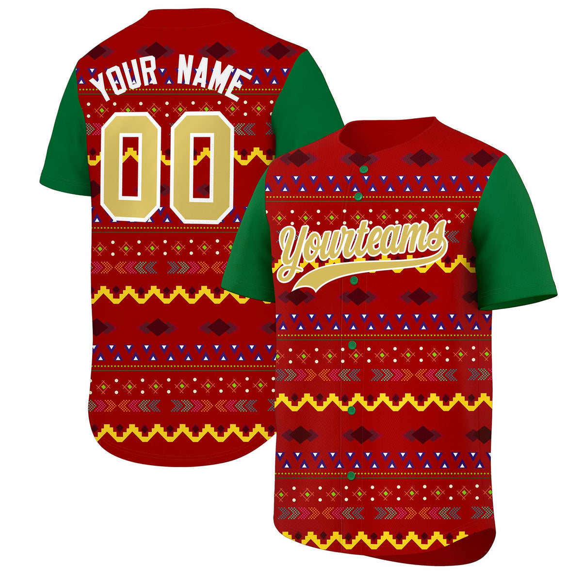 Custom Red Kelly Green White Mexican style Breathable Baseball Jersey| KXKSHOP