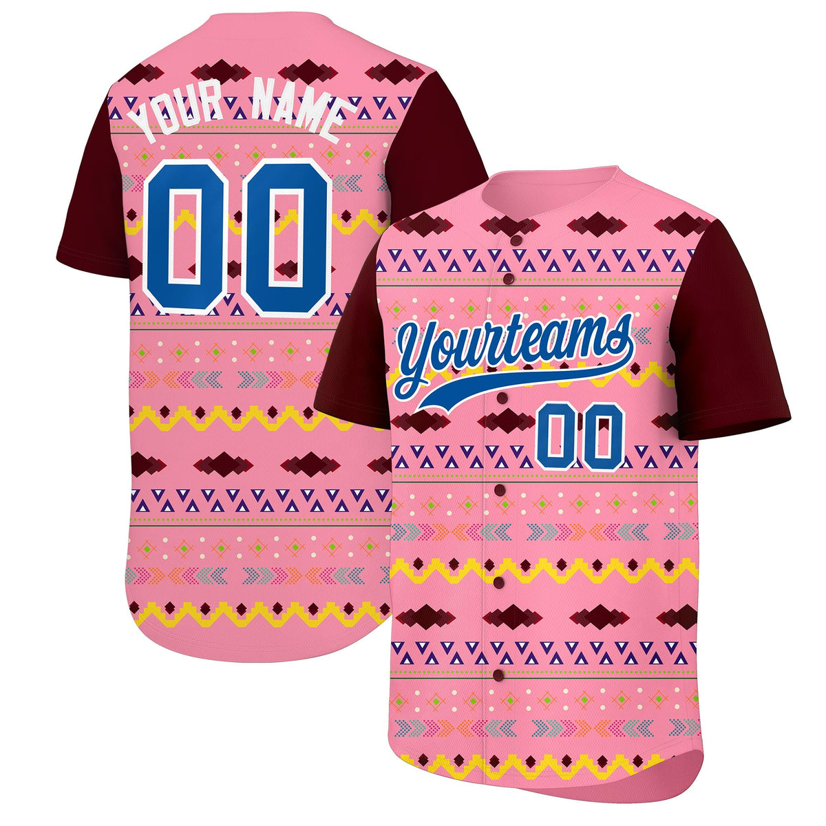 Custom Light Pink Burgundy White Mexican style Breathable Baseball Jersey| KXKSHOP