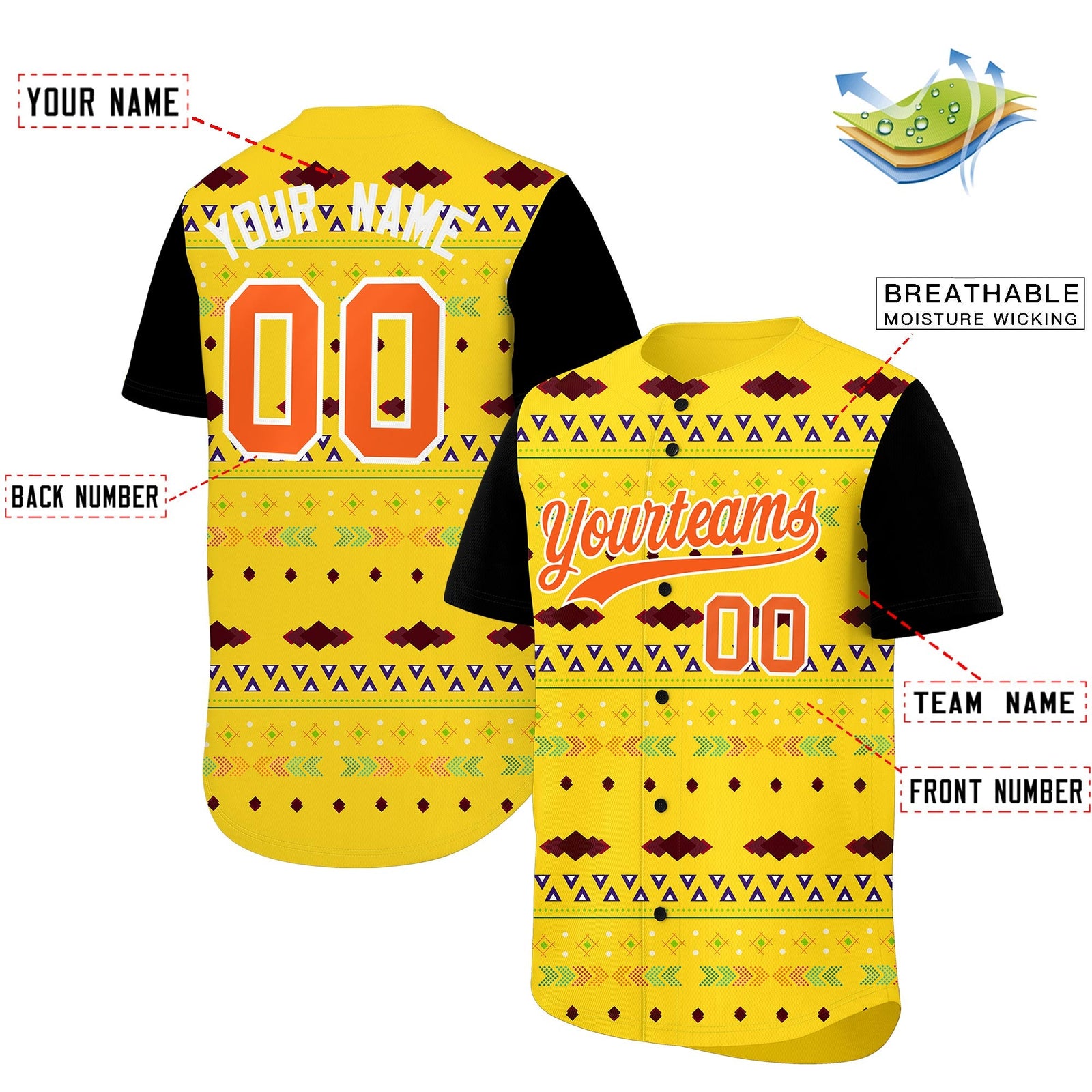 Custom Gold Black White Mexican style Stretch Fabric Baseball Jersey| KXKSHOP