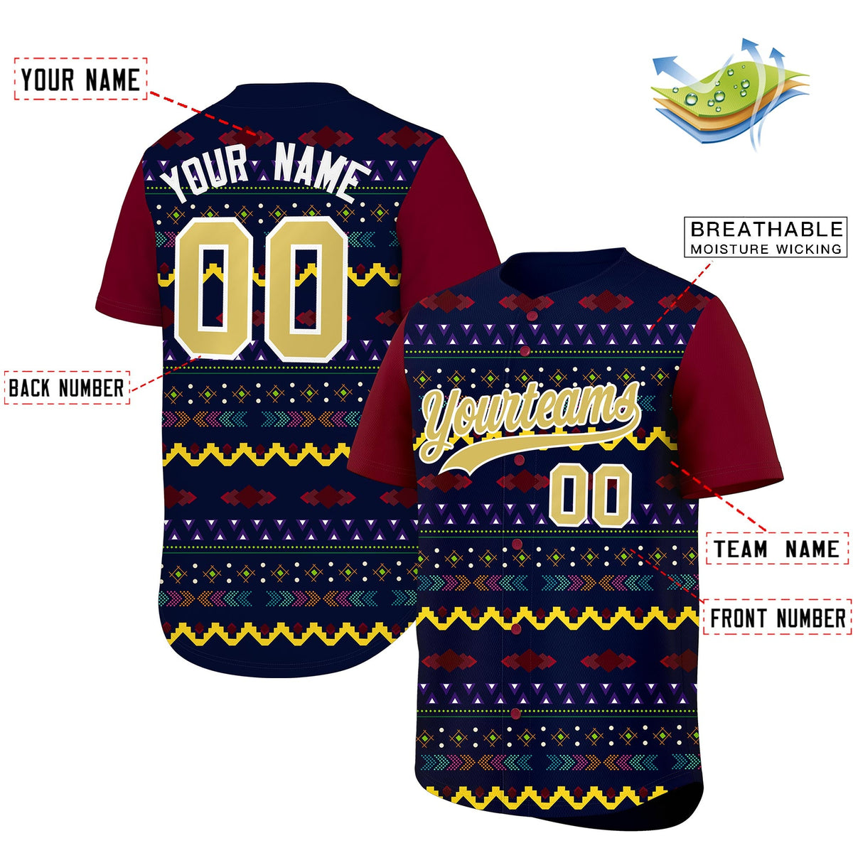 Custom Navy Crimson White Mexican style Breathable Baseball Jersey| KXKSHOP