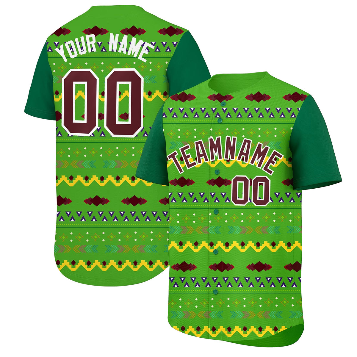 Custom Light Green Kelly Green White Mexican style Stretch Fabric Baseball Jersey| KXKSHOP