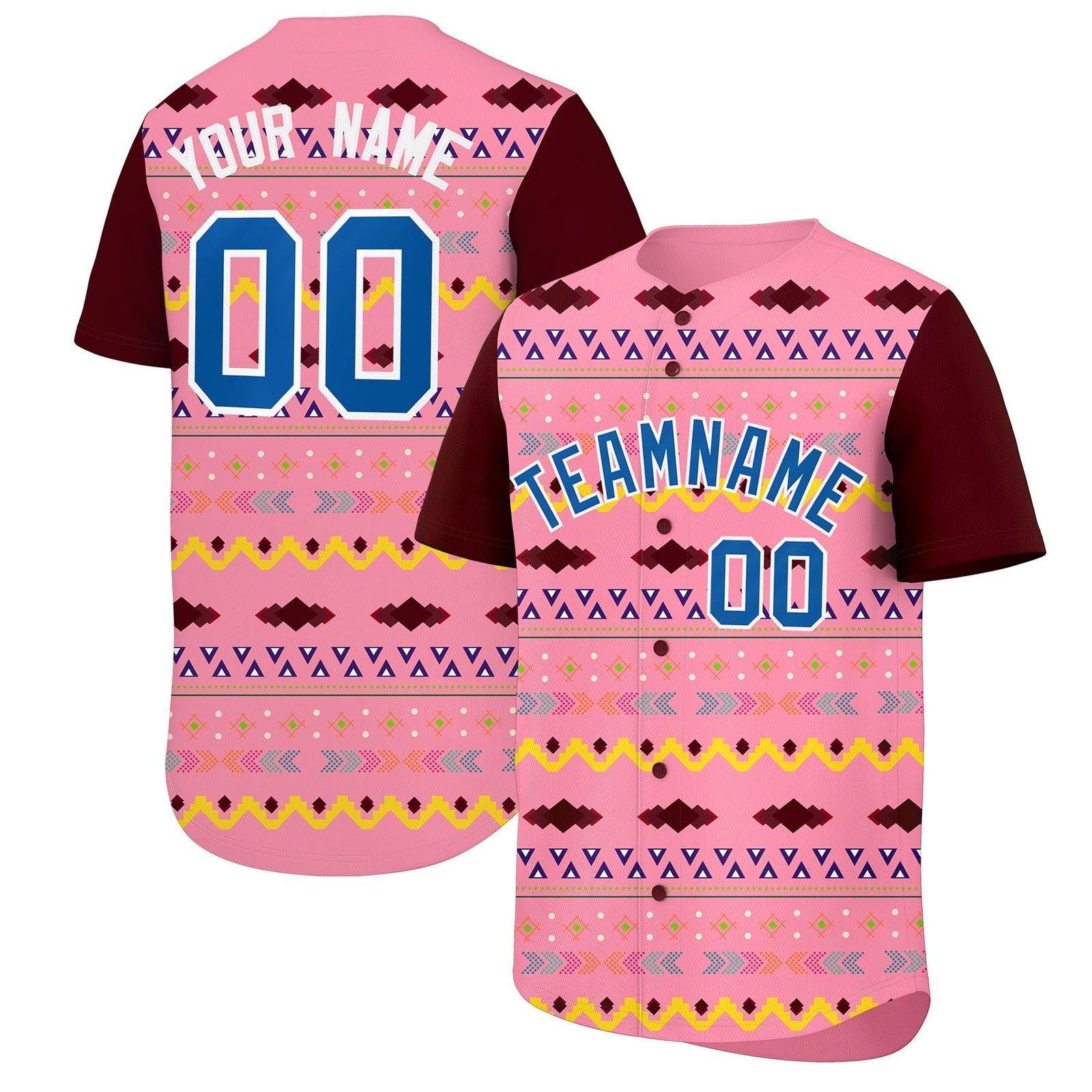 Custom Light Pink Burgundy White Mexican style Breathable Baseball Jersey| KXKSHOP