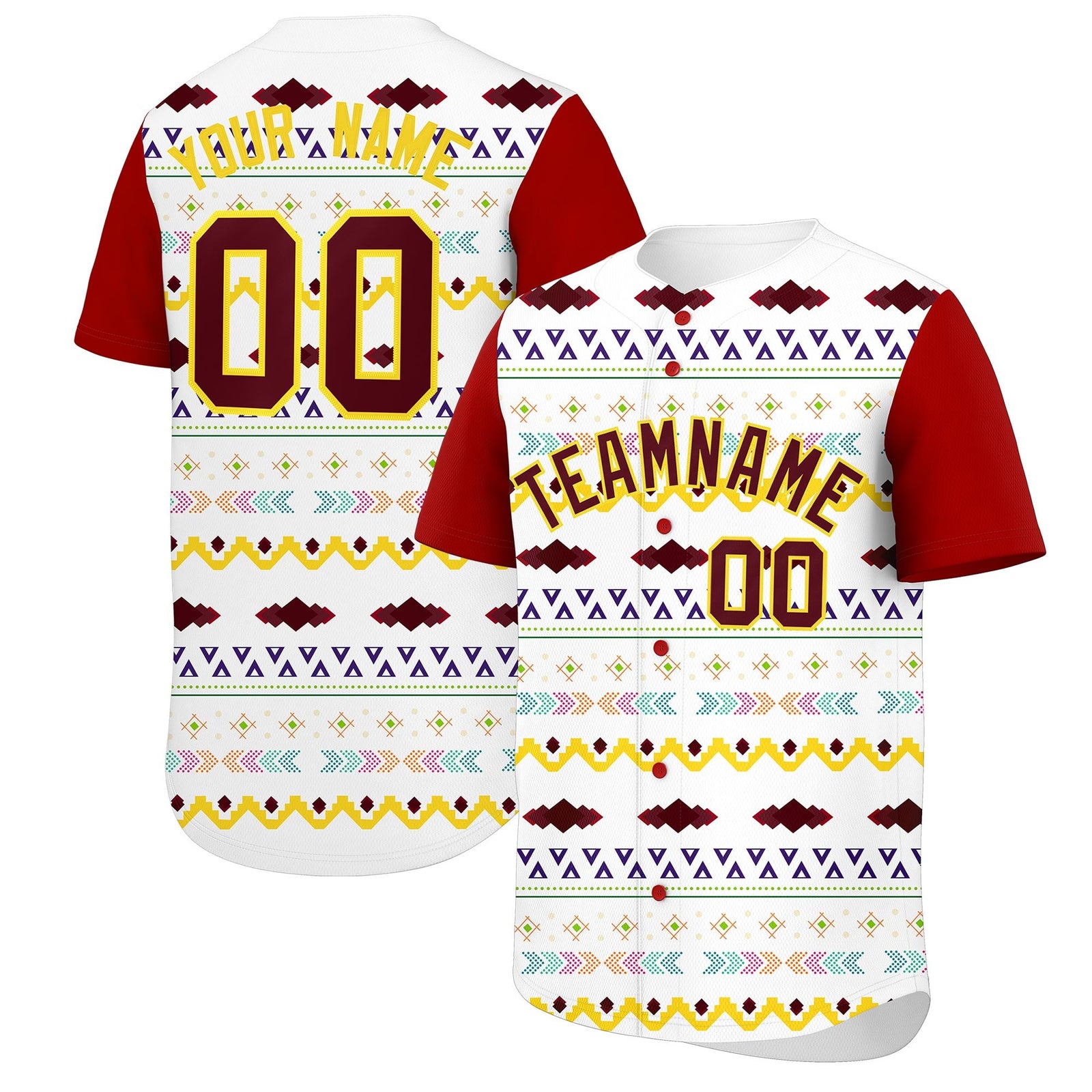 Custom White Red Gold Mexican style Breathable Baseball Jersey| KXKSHOP