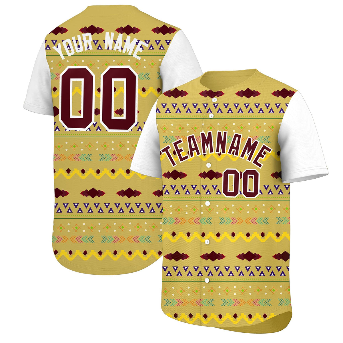 Custom Old Gold White Burgundy Mexican style Stretch Fabric Baseball Jersey| KXKSHOP