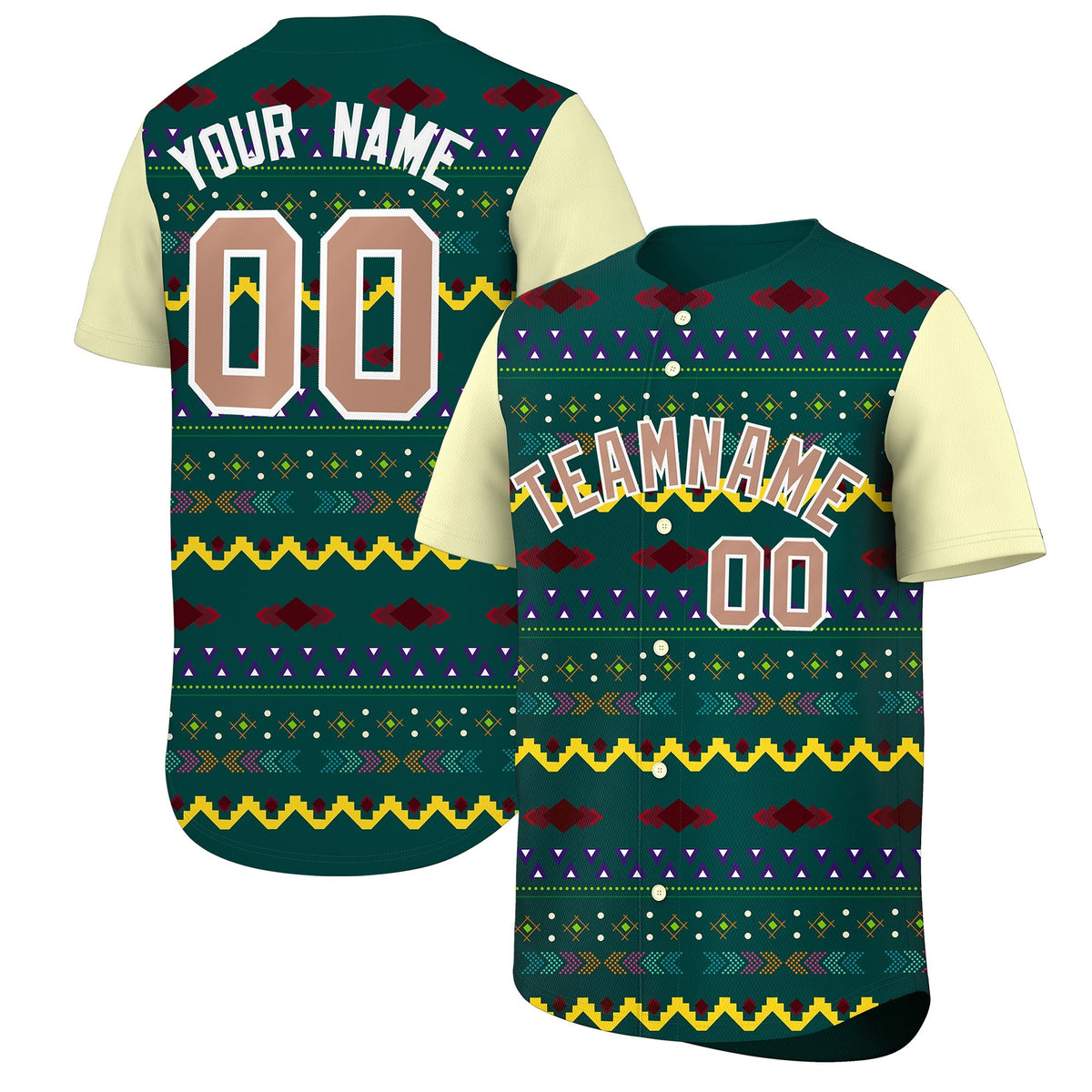 Custom Midnight Green Cream White Mexican style Breathable Baseball Jersey| KXKSHOP