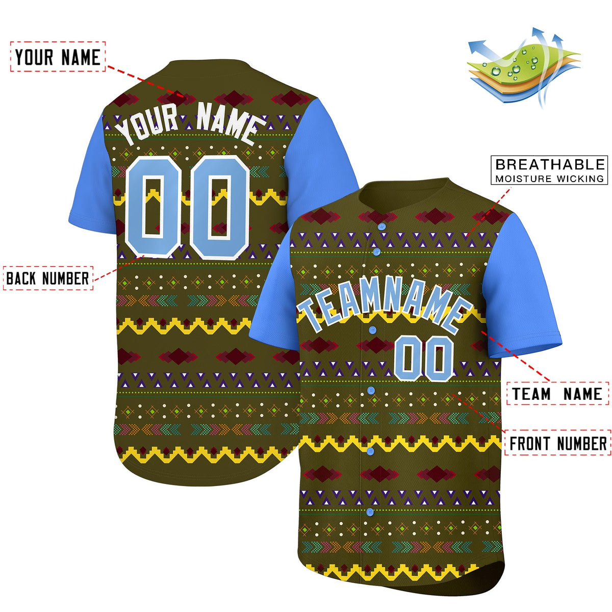 Custom Olive Powder Blue White Mexican style Lightweight Baseball Jersey| KXKSHOP