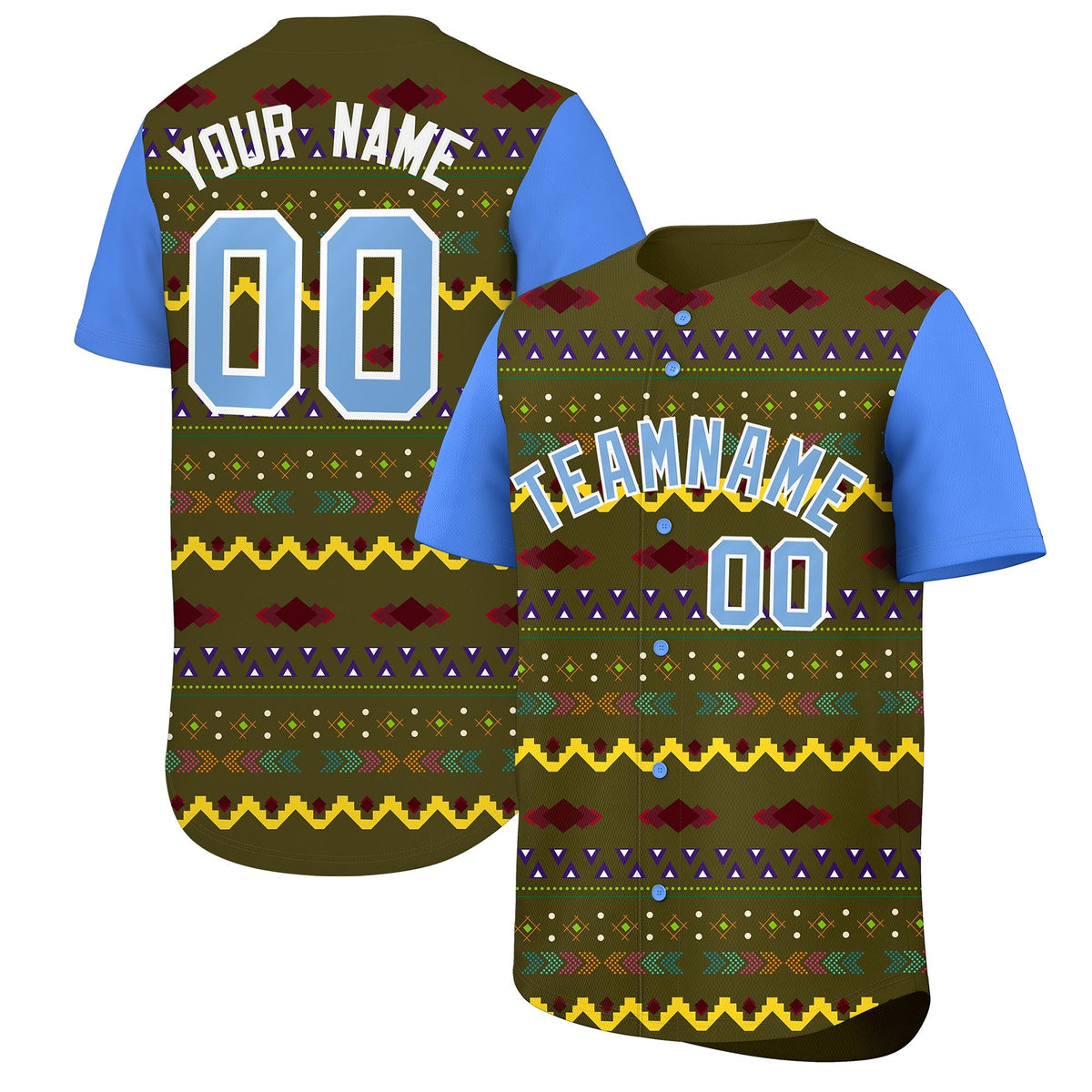 Custom Olive Powder Blue White Mexican style Lightweight Baseball Jersey| KXKSHOP