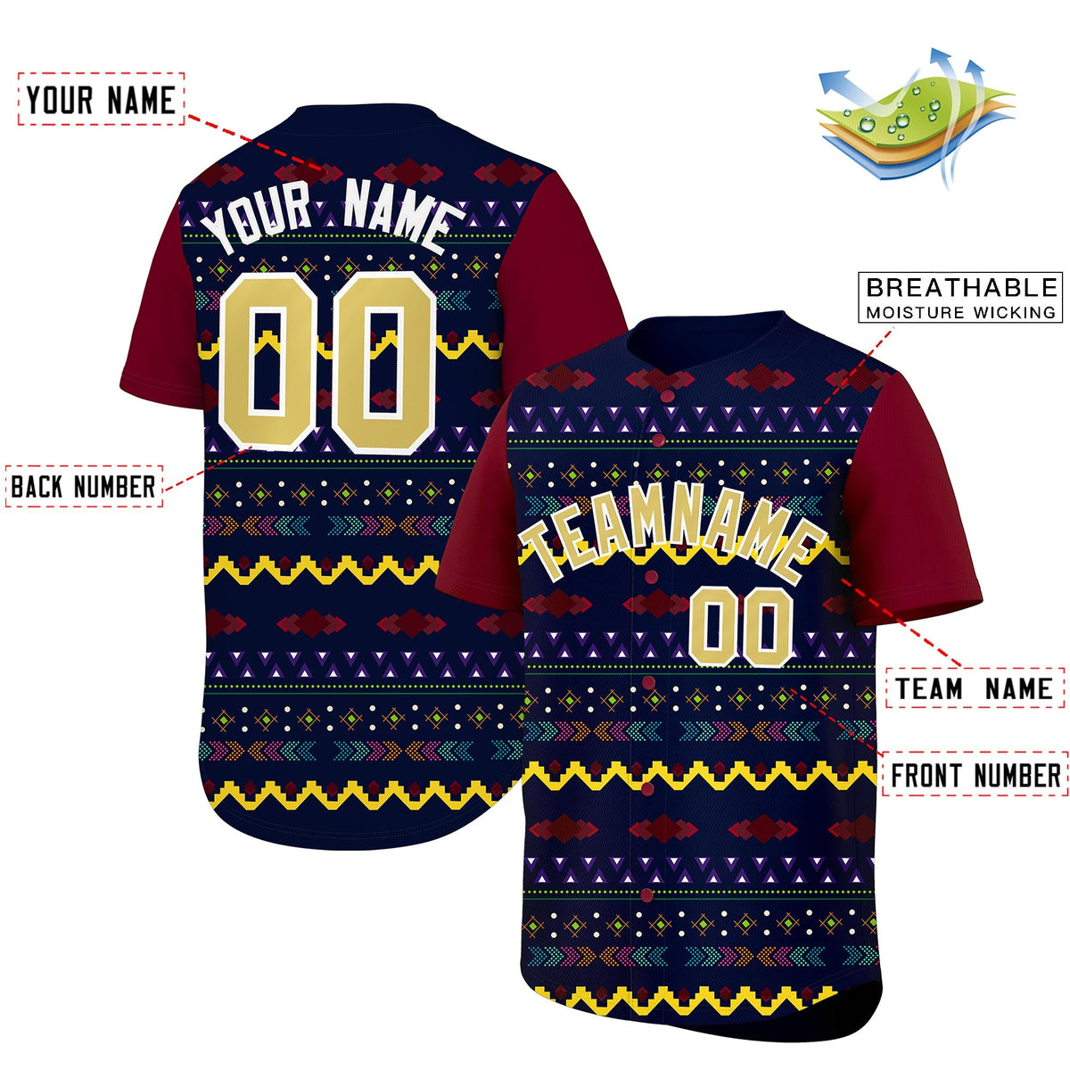 Custom Navy Crimson White Mexican style Breathable Baseball Jersey| KXKSHOP