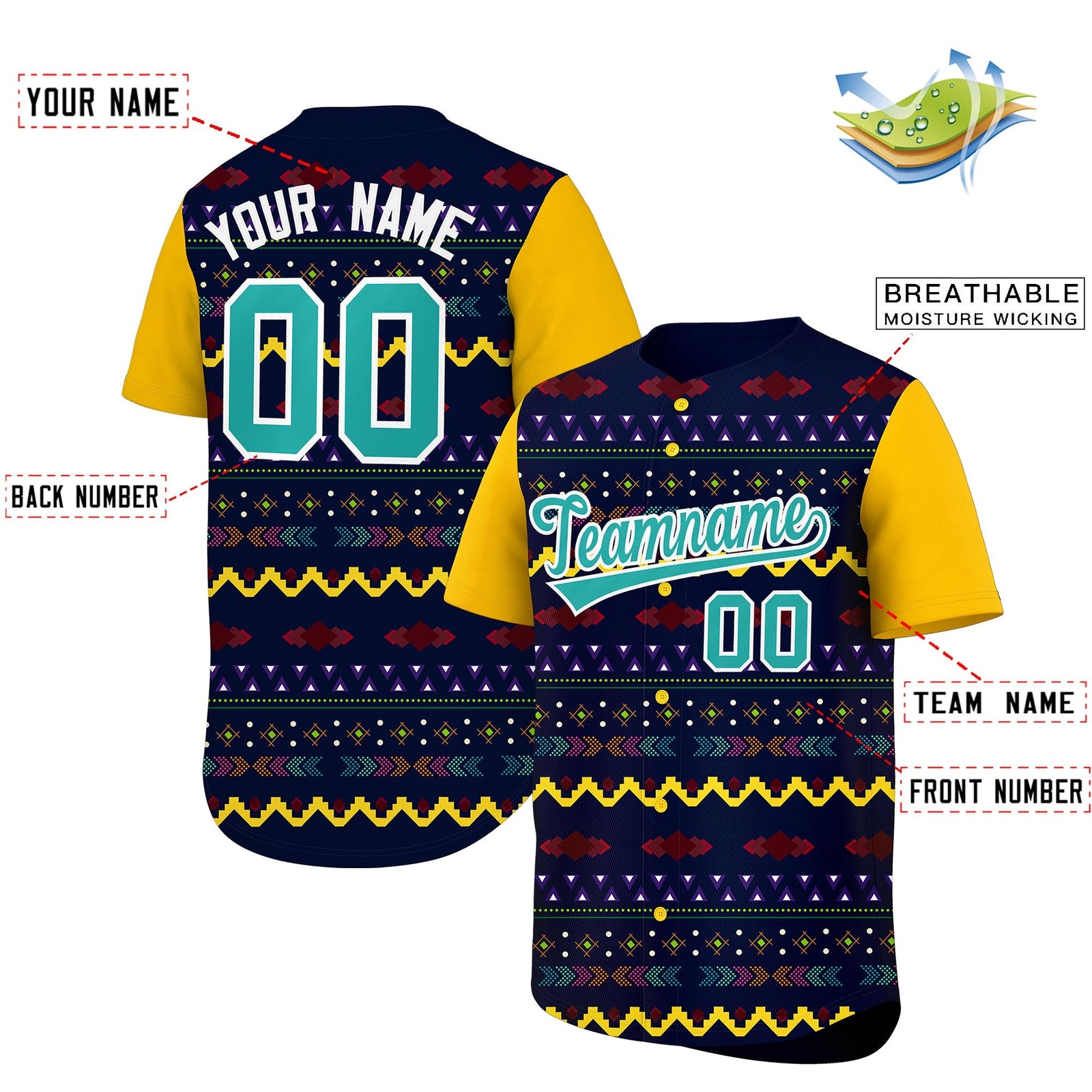 Custom Navy Yellow White Mexican style Lightweight Baseball Jersey| KXKSHOP