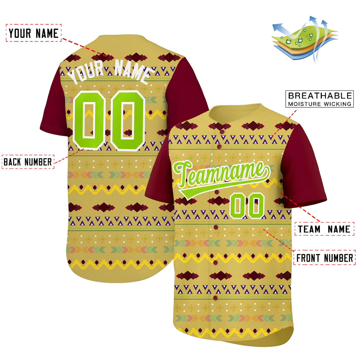 Custom Old Gold Crimson White Mexican style Lightweight Baseball Jersey| KXKSHOP