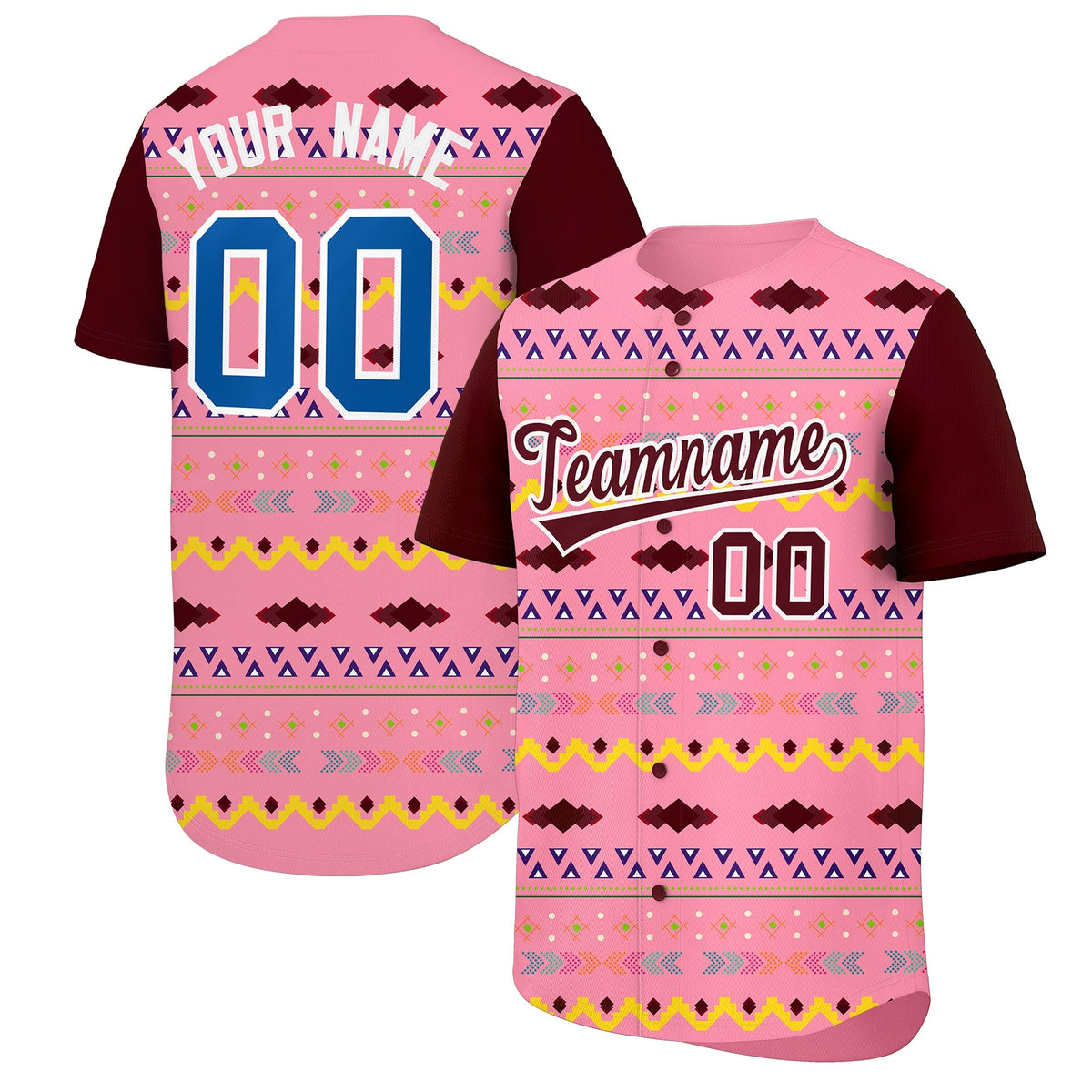 Custom Light Pink Burgundy White Mexican style Breathable Baseball Jersey| KXKSHOP