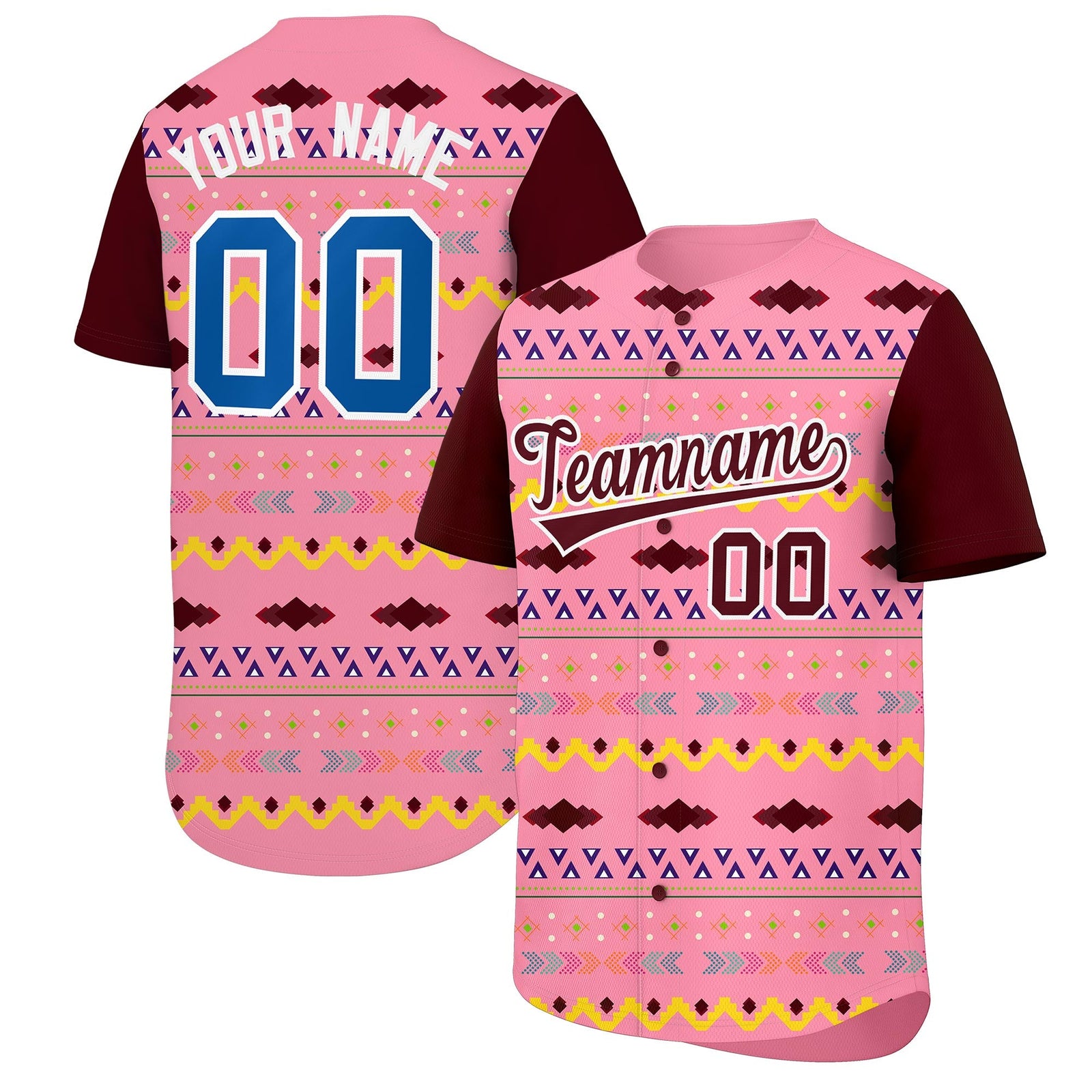 Custom Light Pink Burgundy White Mexican style Breathable Baseball Jersey| KXKSHOP