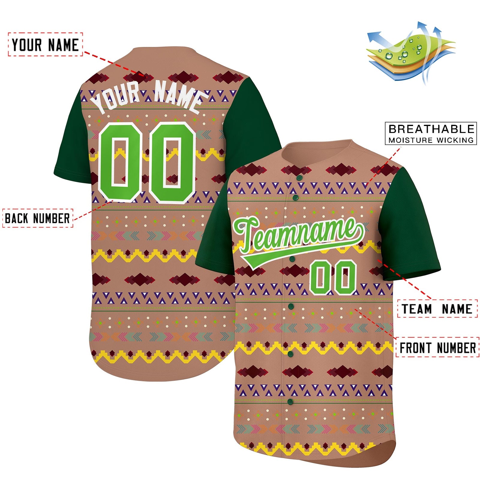 Custom Coffee Dark Green White Mexican style Lightweight Baseball Jersey| KXKSHOP
