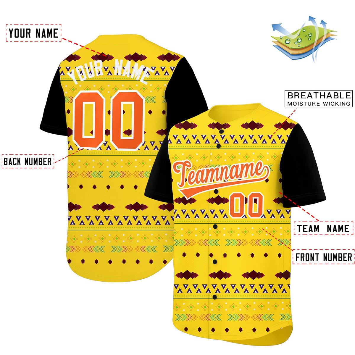 Custom Gold Black White Mexican style Stretch Fabric Baseball Jersey| KXKSHOP