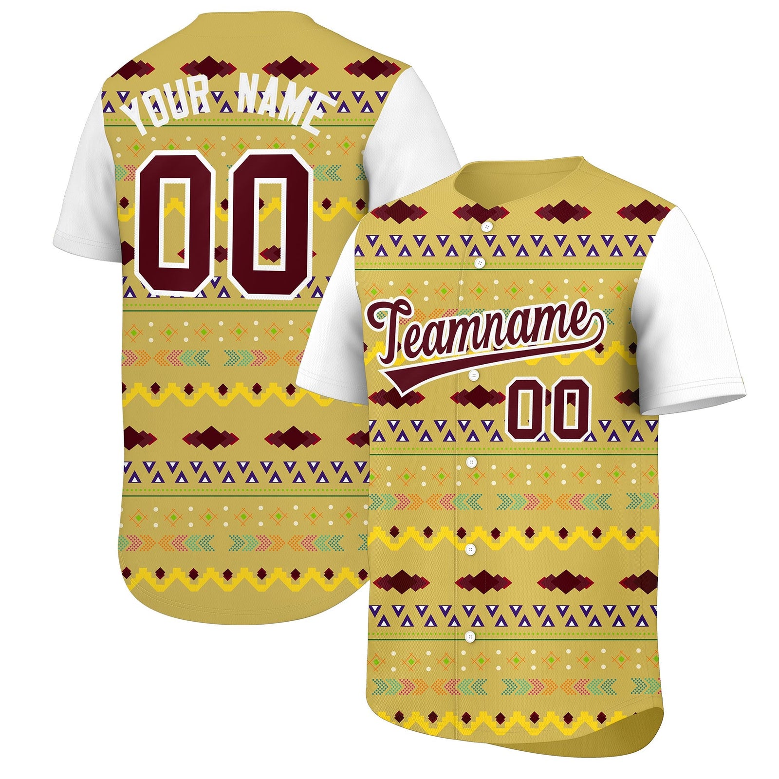 Custom Old Gold White Burgundy Mexican style Stretch Fabric Baseball Jersey| KXKSHOP