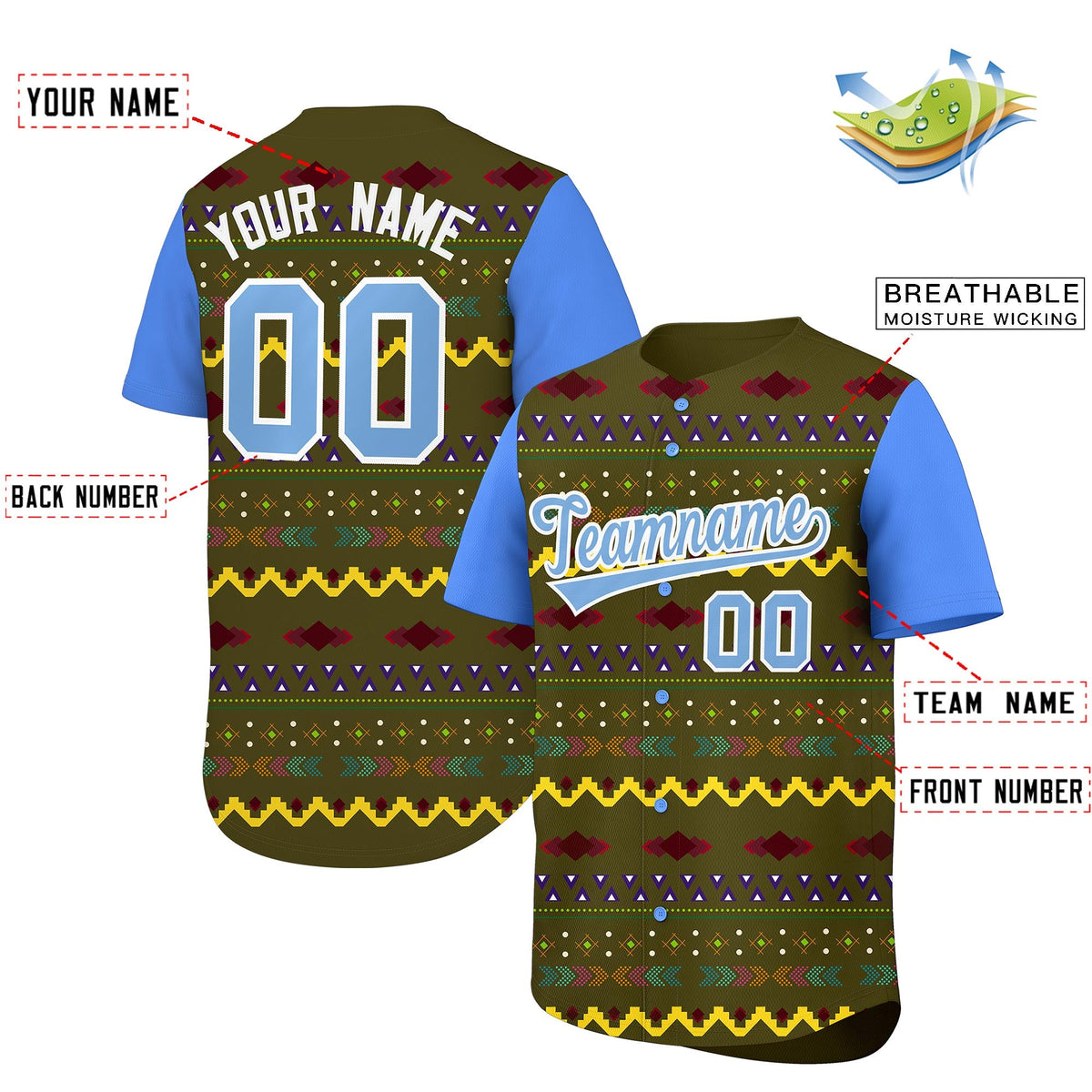 Custom Olive Powder Blue White Mexican style Lightweight Baseball Jersey| KXKSHOP