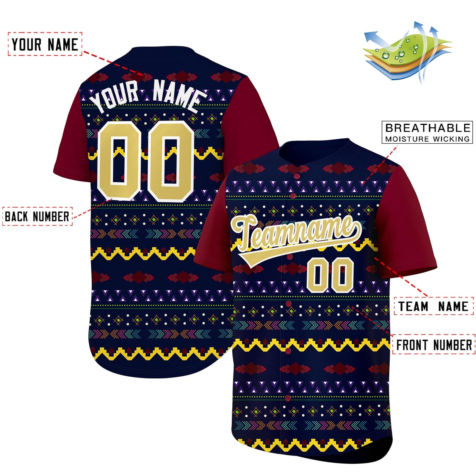 Custom Navy Crimson White Mexican style Breathable Baseball Jersey| KXKSHOP
