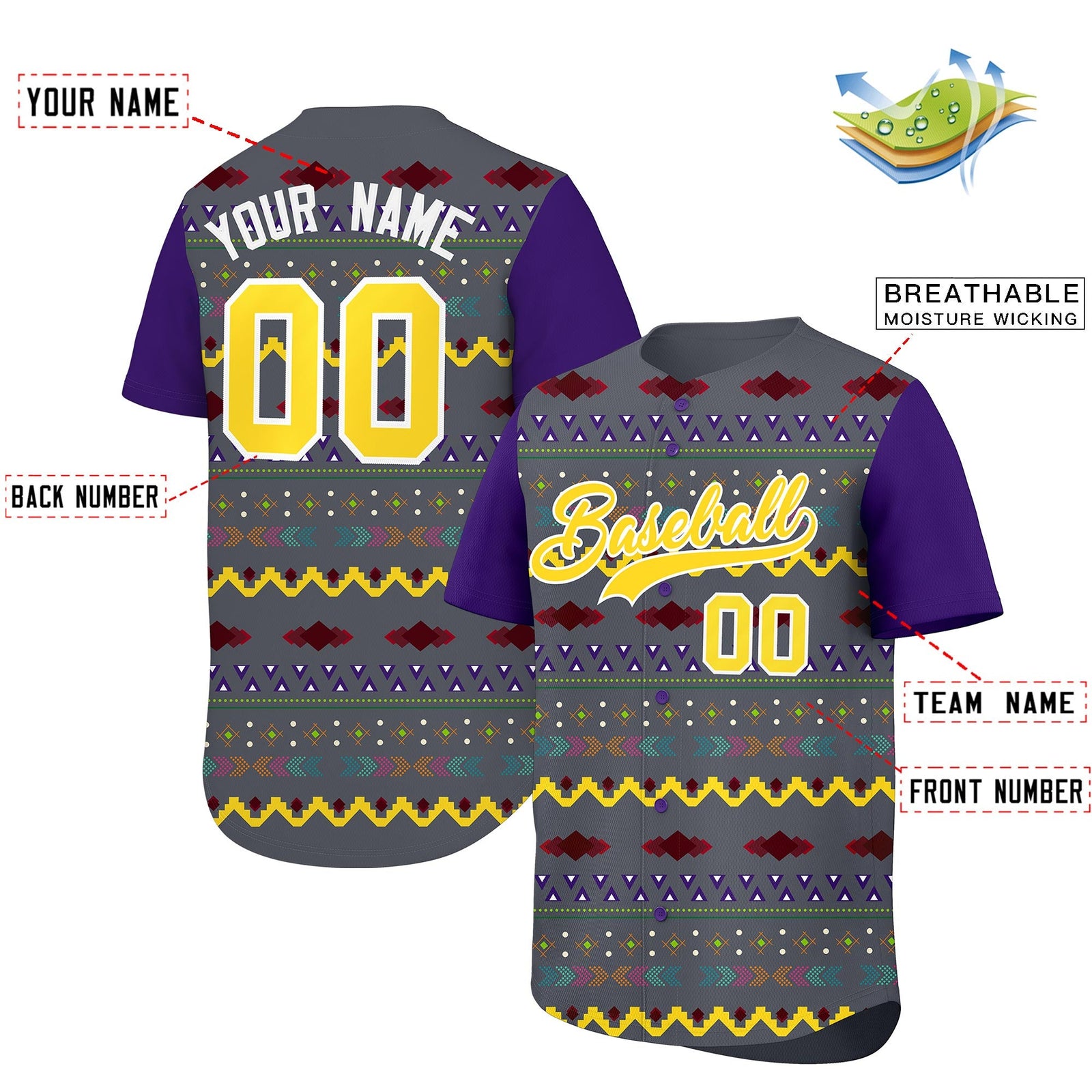 Custom Purple White Gold Mexican style Lightweight Baseball Jersey| KXKSHOP