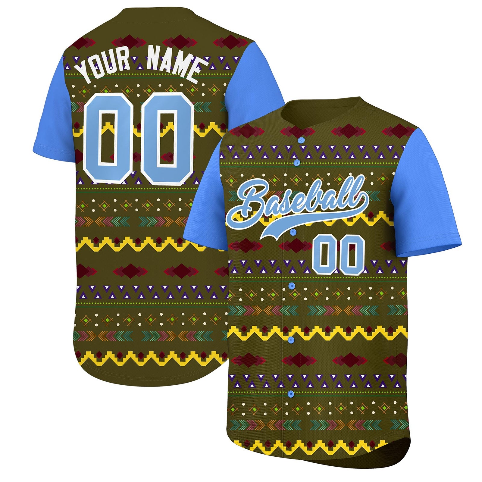 Custom Olive Powder Blue White Mexican style Lightweight Baseball Jersey| KXKSHOP