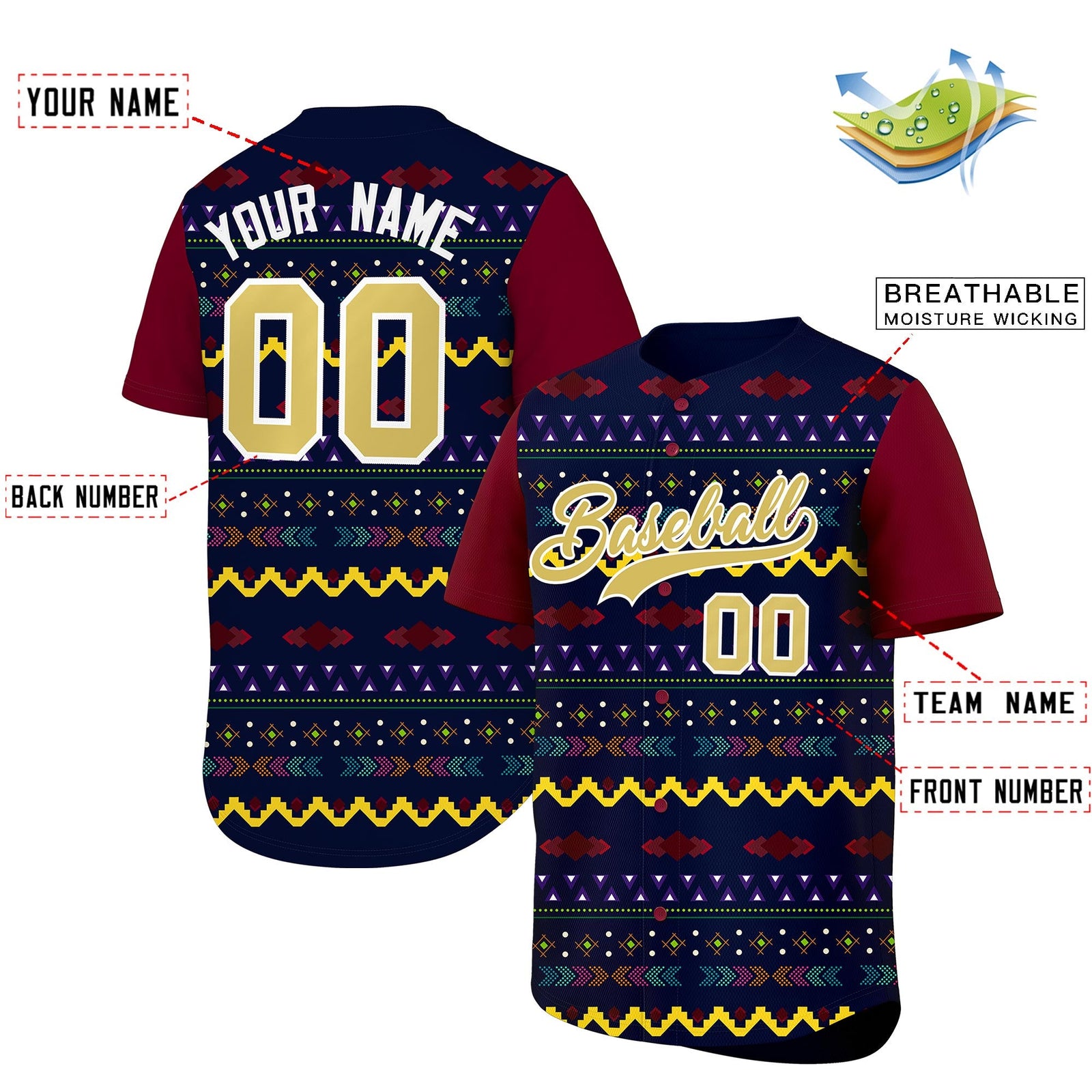 Custom Navy Crimson White Mexican style Breathable Baseball Jersey| KXKSHOP