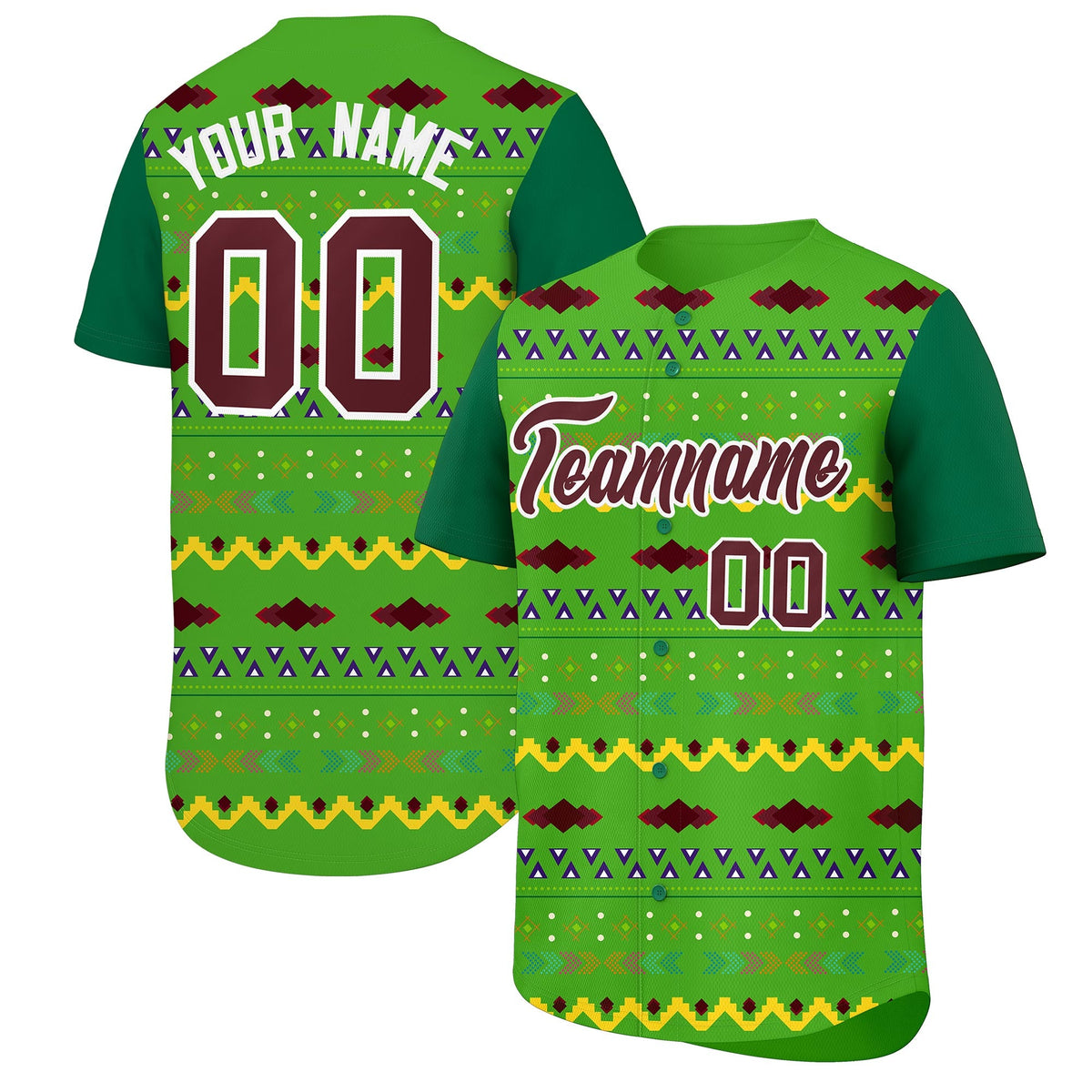 Custom Light Green Kelly Green White Mexican style Stretch Fabric Baseball Jersey| KXKSHOP
